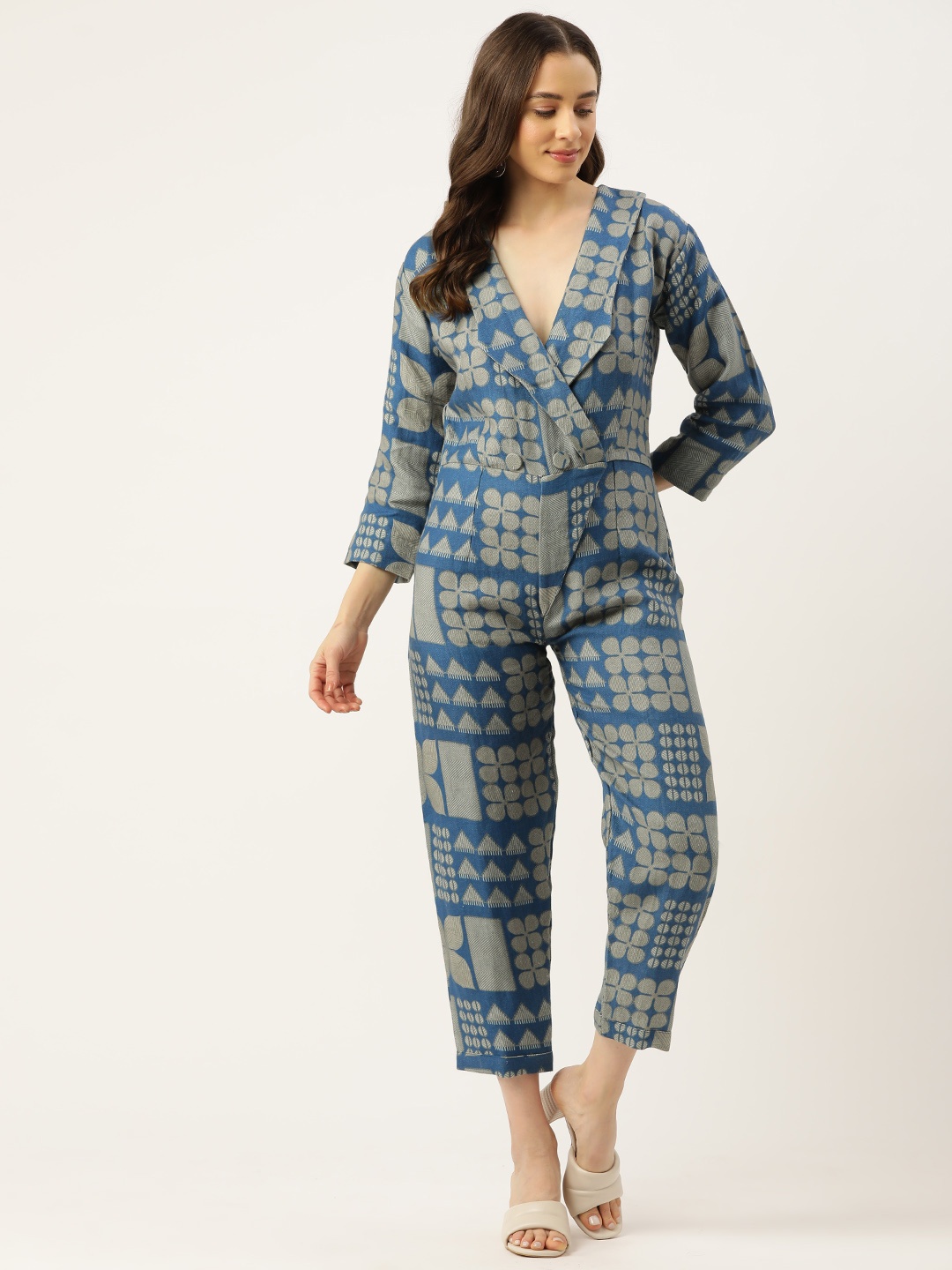 

Simaaya Linen Printed Basic Jumpsuit, Blue