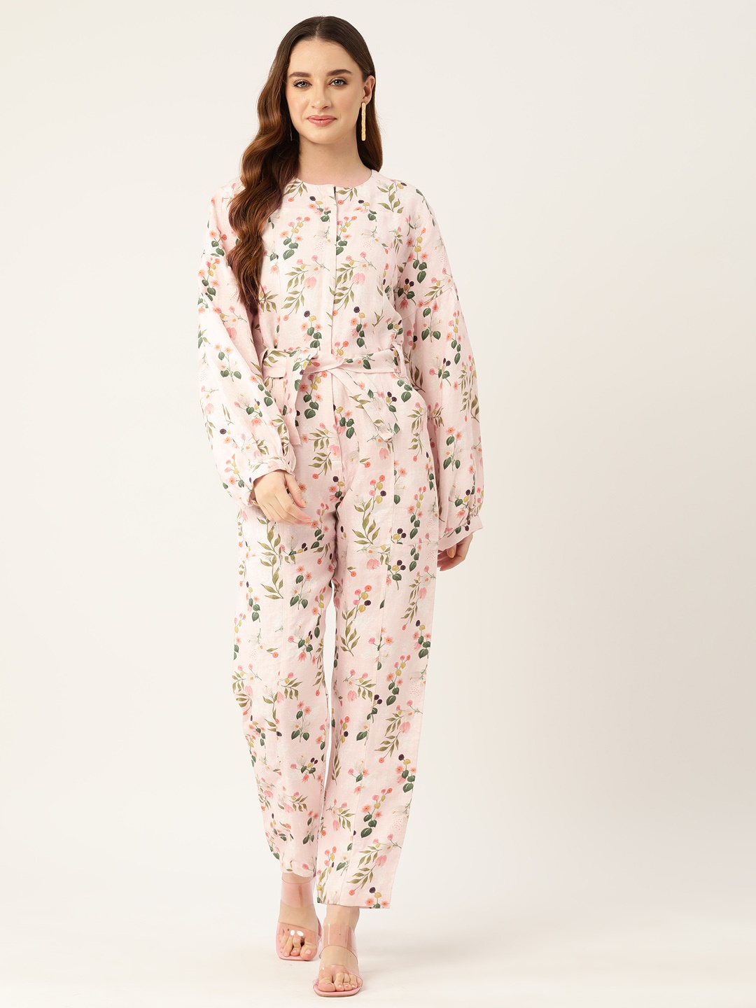 

Simaaya Linen Printed Basic Jumpsuit, Peach