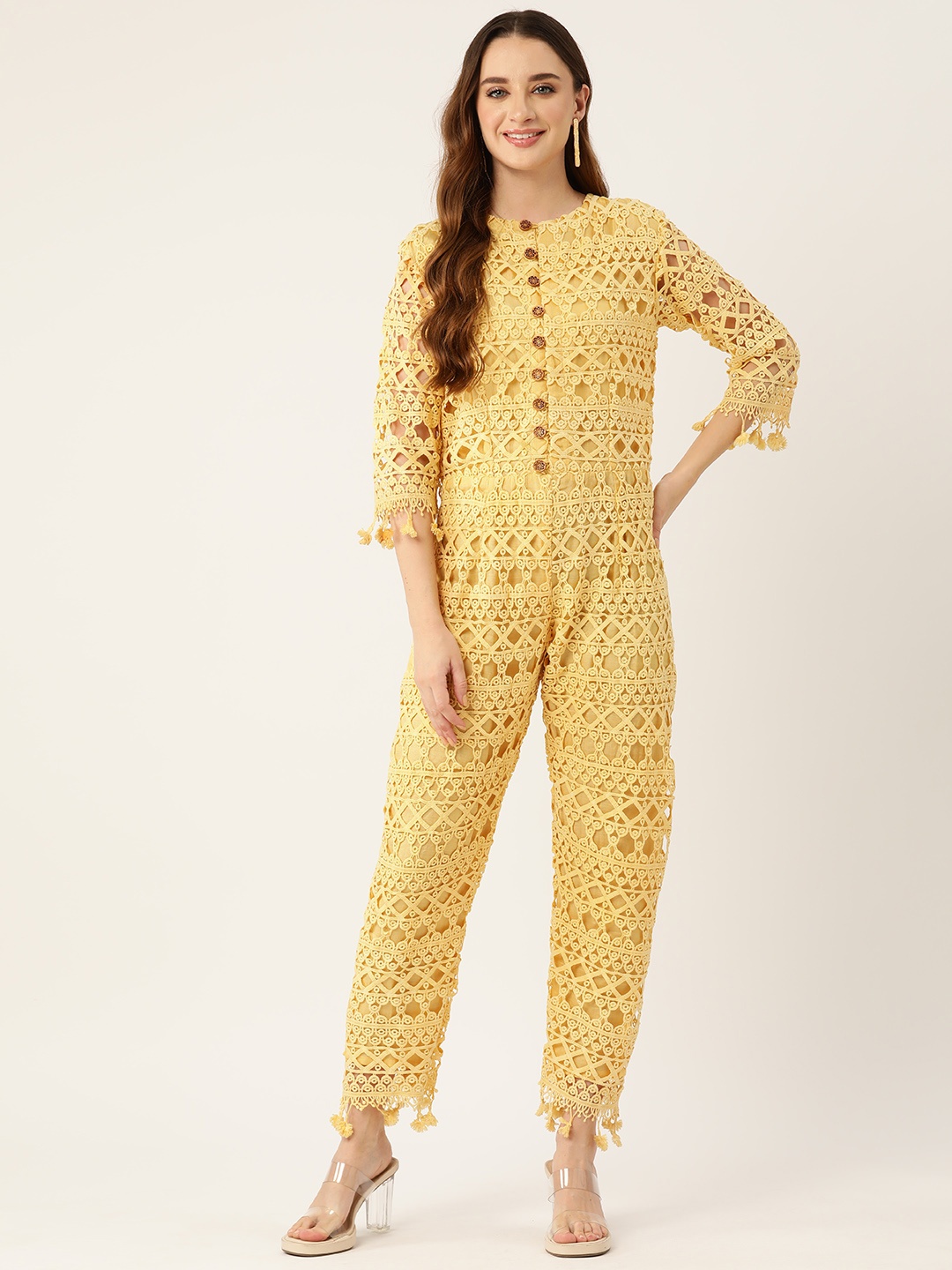 

Simaaya Jumpsuit with Lace Inserts, Yellow