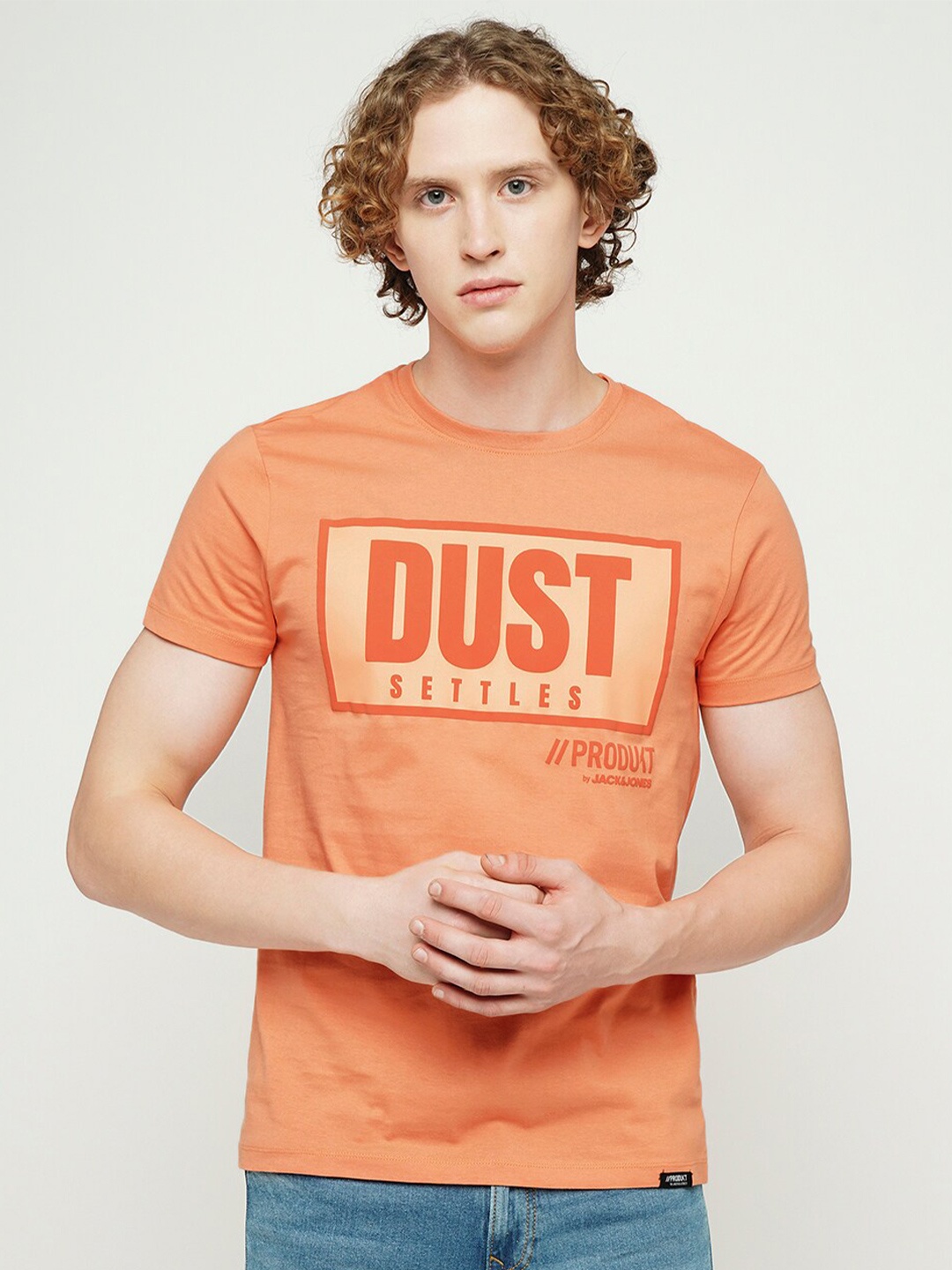

Jack & Jones Typography Printed Pure Cotton Slim Fit T-Shirt, Orange
