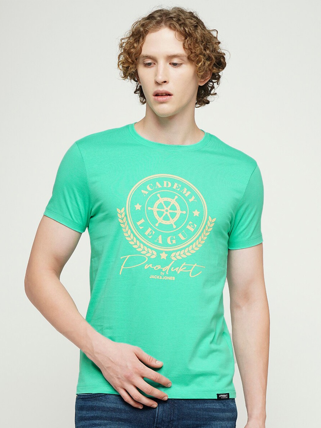 

Jack & Jones Typography Printed Cotton Slim Fit T-shirt, Green