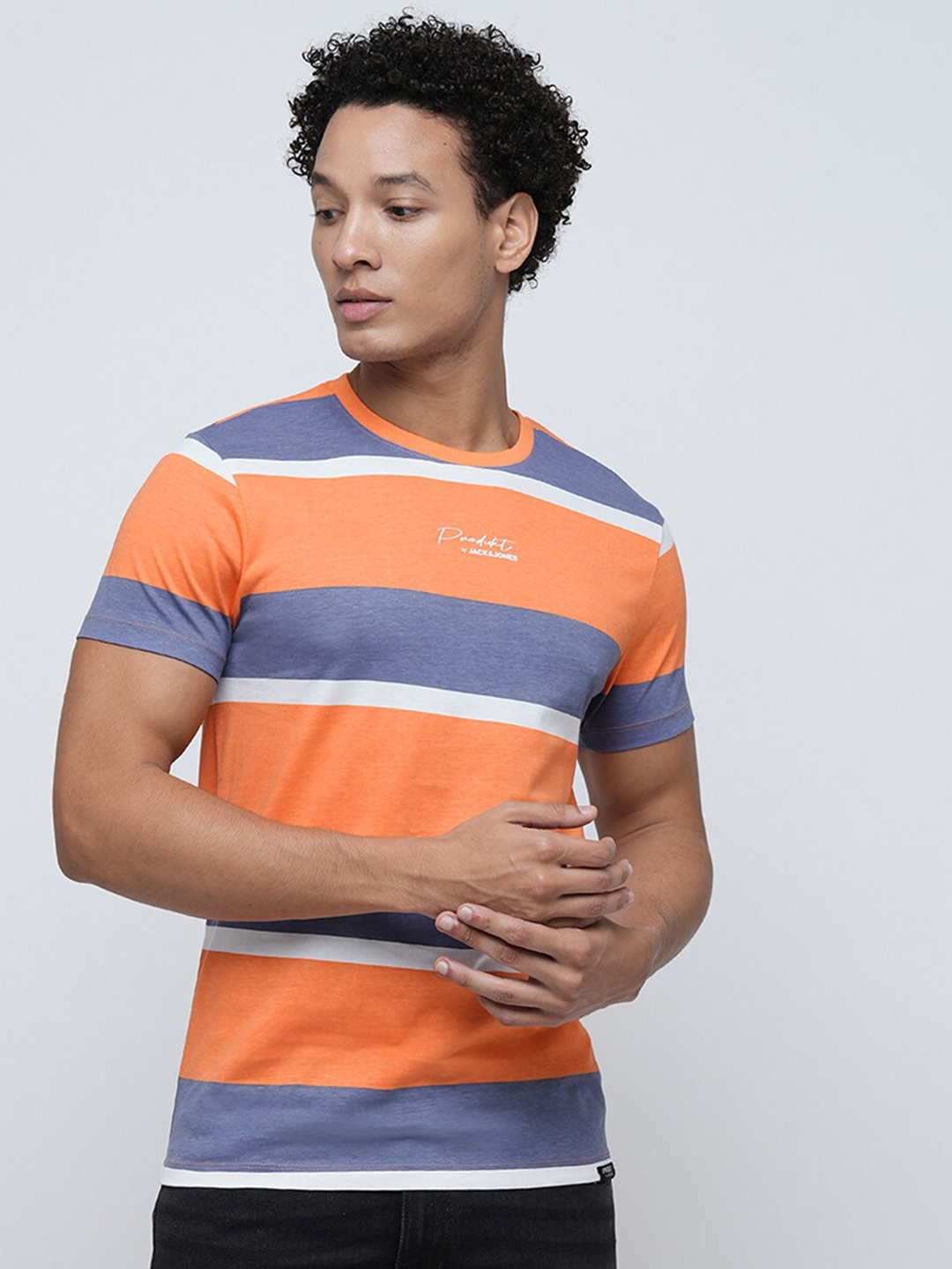 

Jack & Jones Striped Slim Fit Pure Cotton T-shirt, Orange