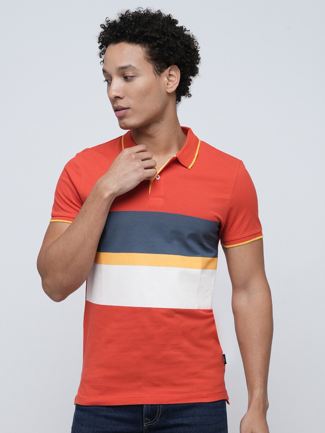 

Jack & Jones Colourblocked Polo Collar Regular Fit Cotton T-shirt, Red