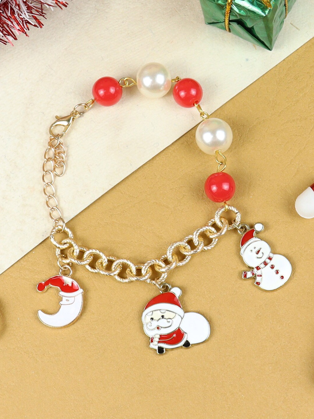 

Asthetika Kids Girls Gold-Plated Christmas Charm Link Bracelet