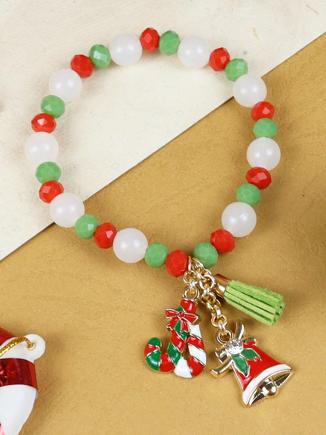

Asthetika Kids Girls Christmas Charms Beaded Bracelet, Gold