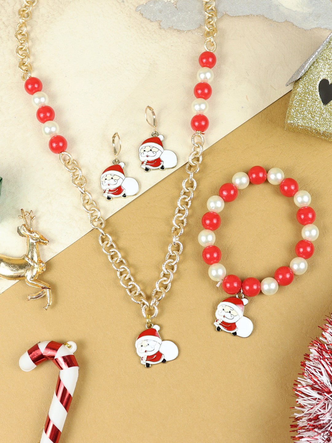 

Asthetika Kids Gold-Plated Beaded Christmas Jewellery Set