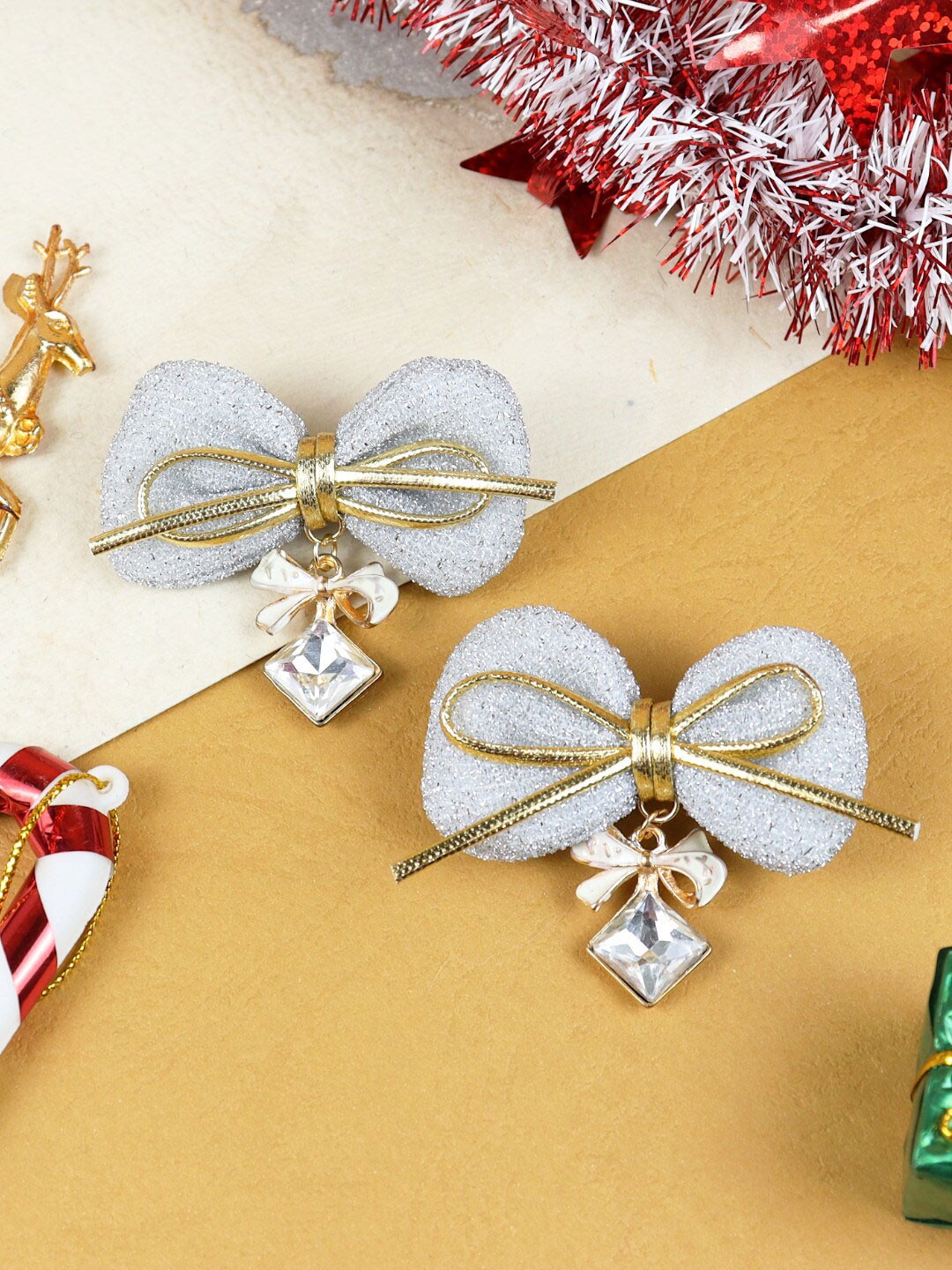 

Asthetika Kids Girls Set Of 2 Embellished Alligator Hair Clip, Silver