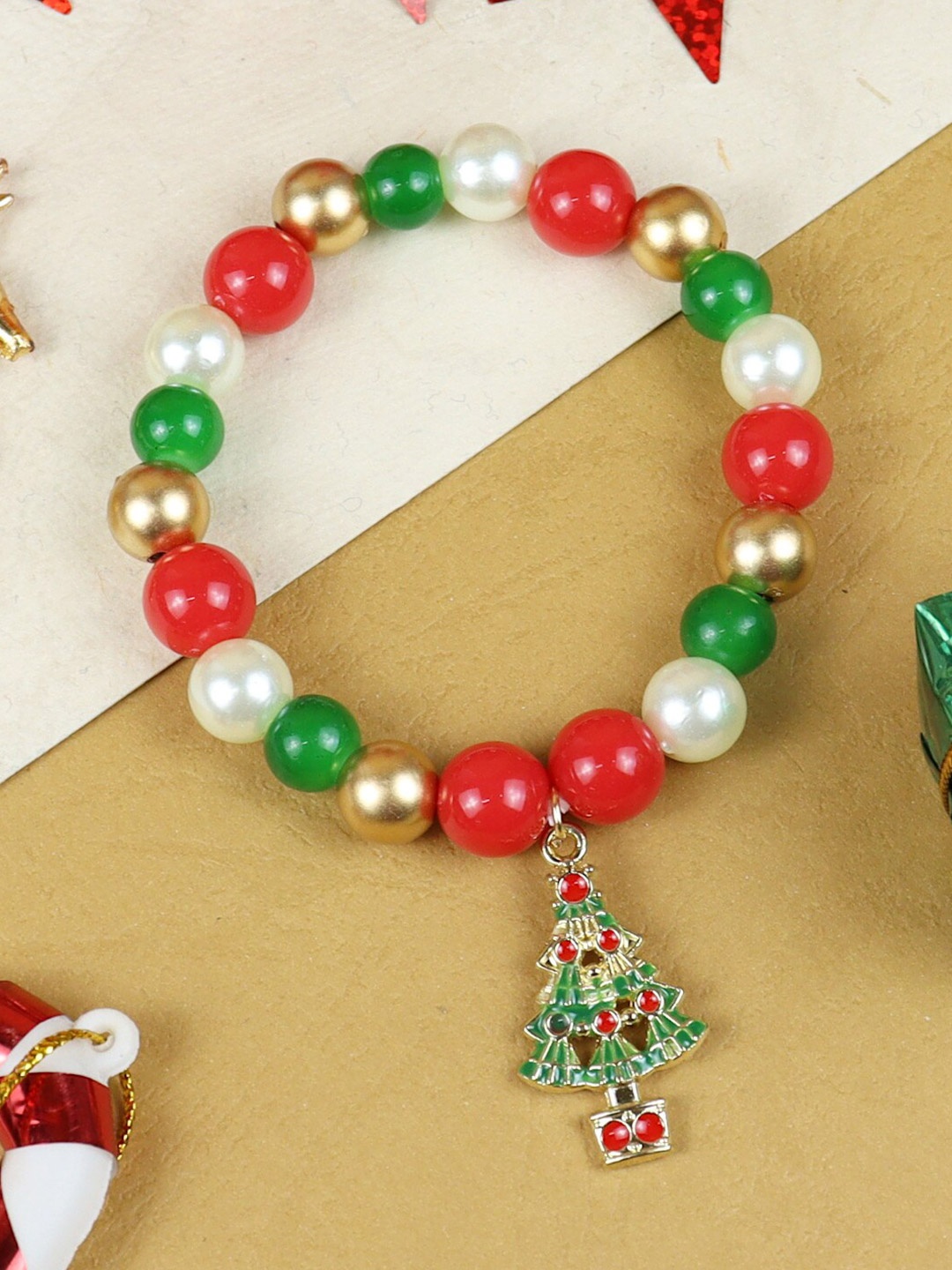 

Asthetika Kids Girls Christmas Tree Charm Elasticated Bracelet, Gold