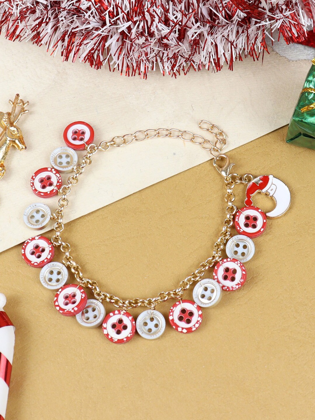 

Asthetika Kids Girls Gold-Plated Christmas Moon Button Charms Link Bracelet