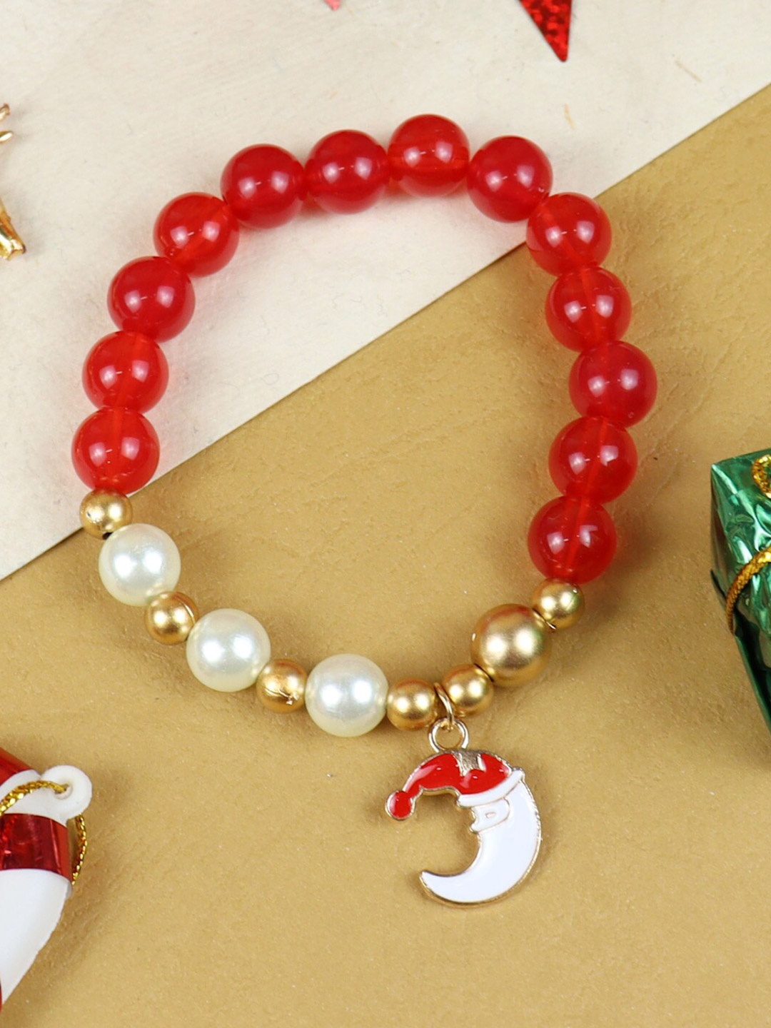 

Asthetika Kids Girls Christmas Moon Charm Elasticated Bracelet, Red