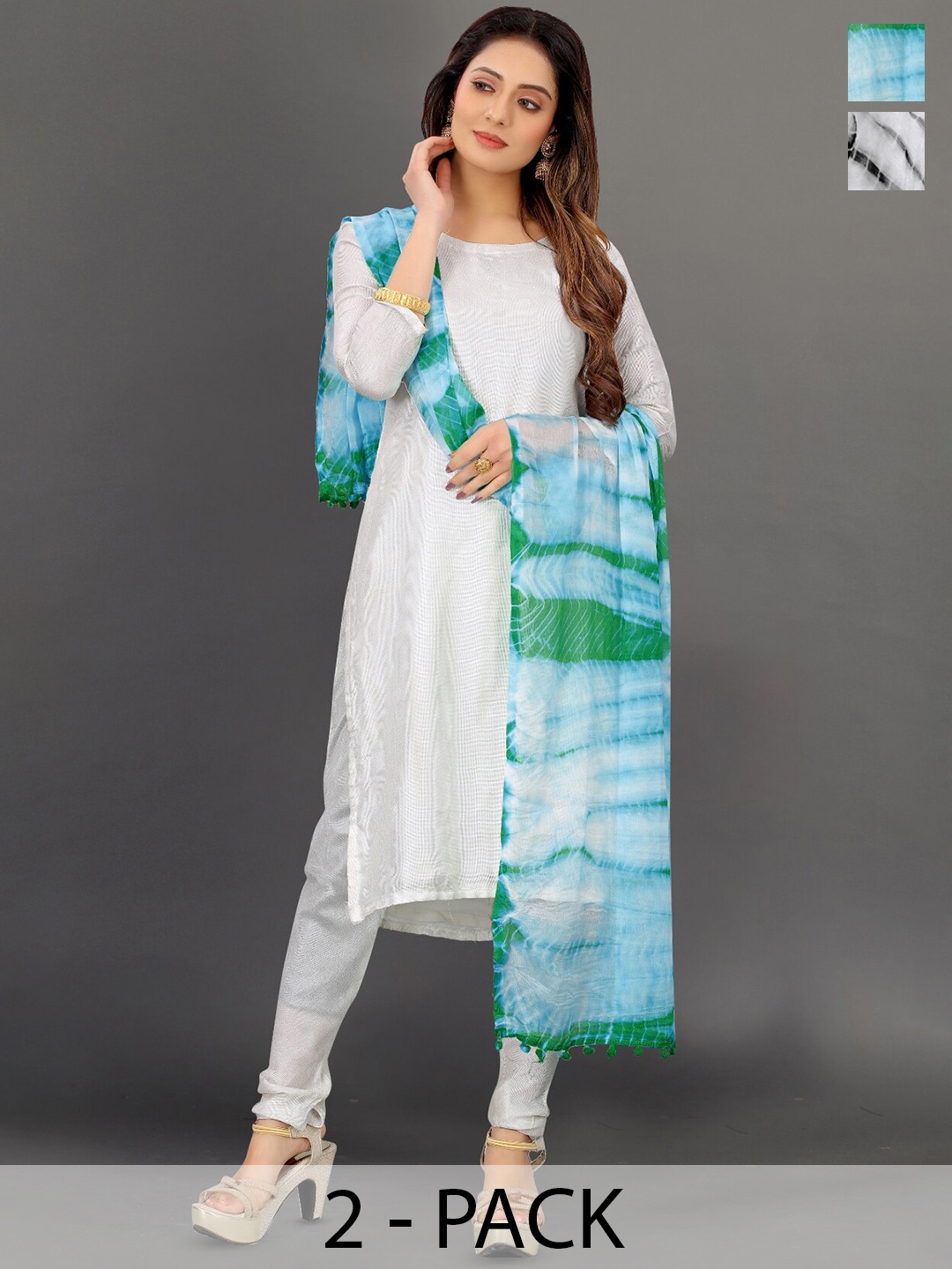 

BAESD Pack Of 2 Tie & Dyed Chiffon Dupatta, Green