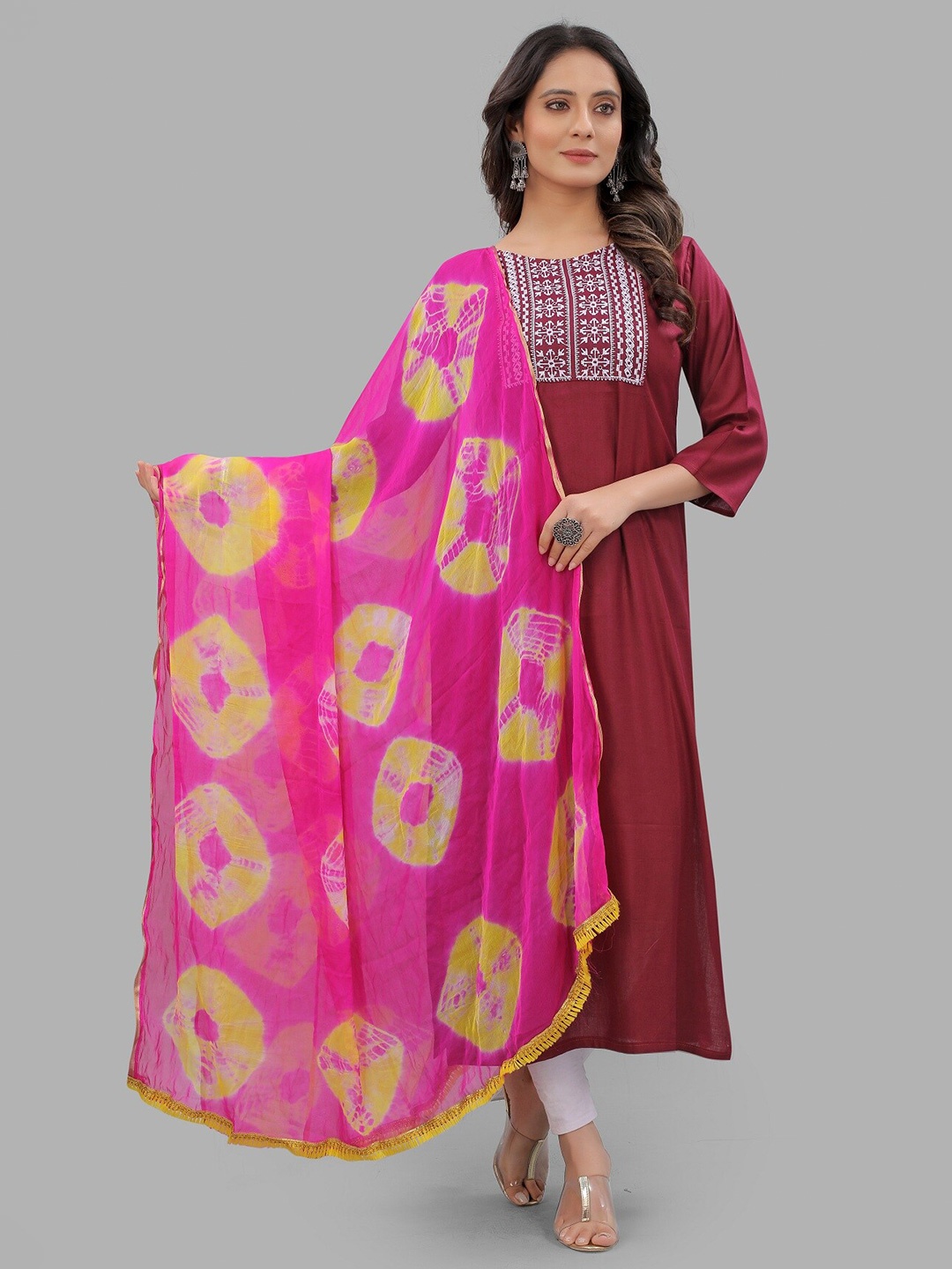 

BAESD Leheriya Printed Chiffon Dupatta, Pink