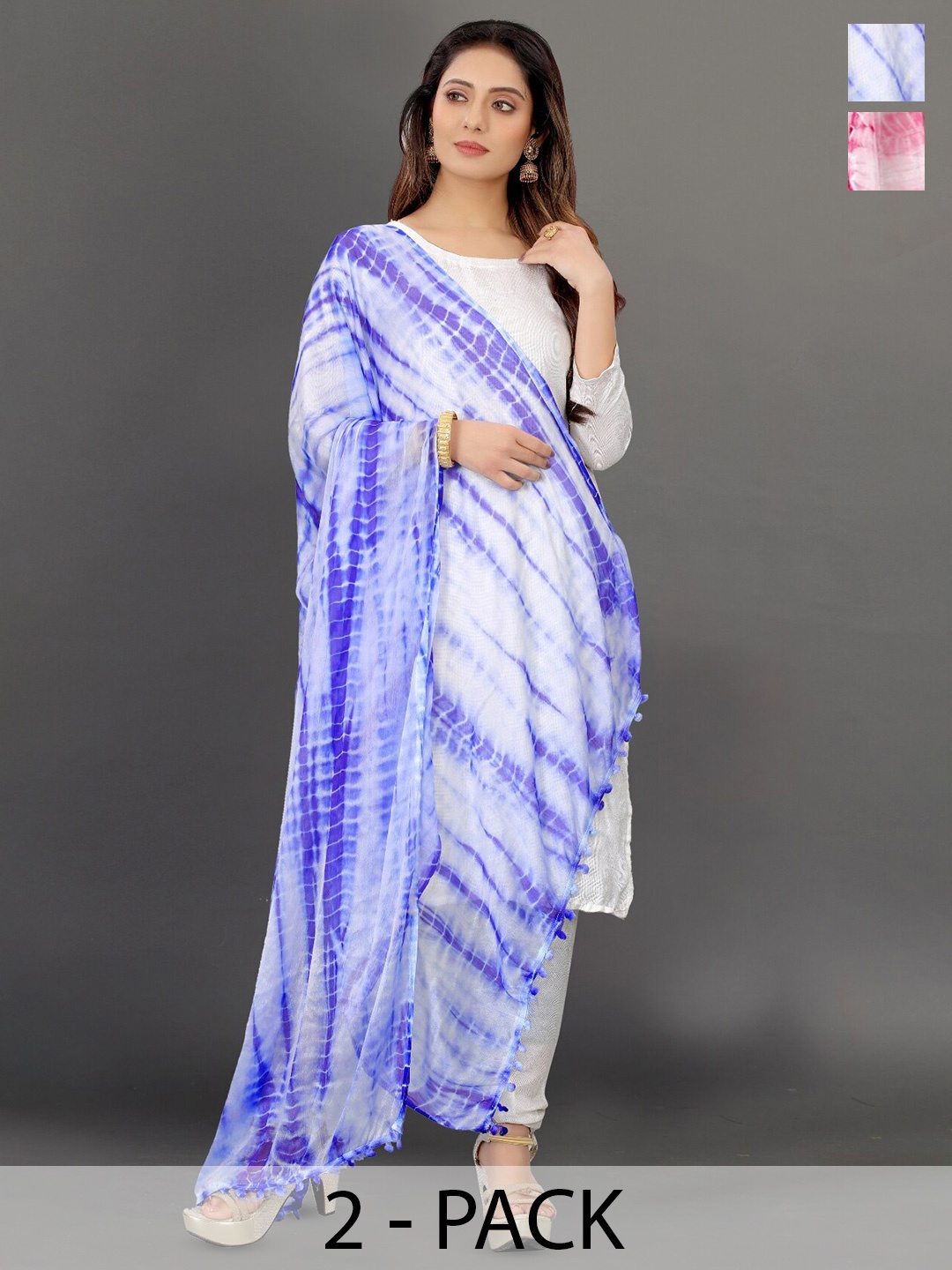 

BAESD Pack Of 2 Tie & Dyed Chiffon Dupatta, Pink