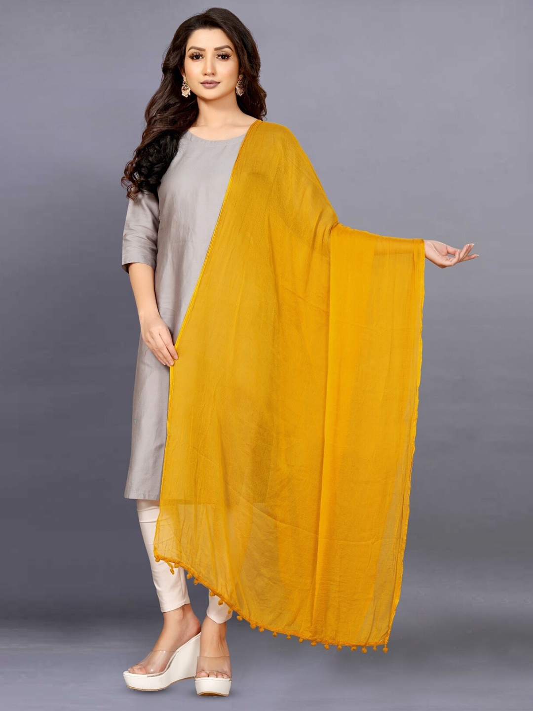 

BAESD Tasselled Border Chiffon Dupatta, Yellow