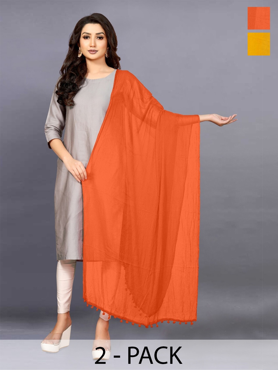 

BAESD Selection Of 2 Embellished Chiffon Dupatta, Orange