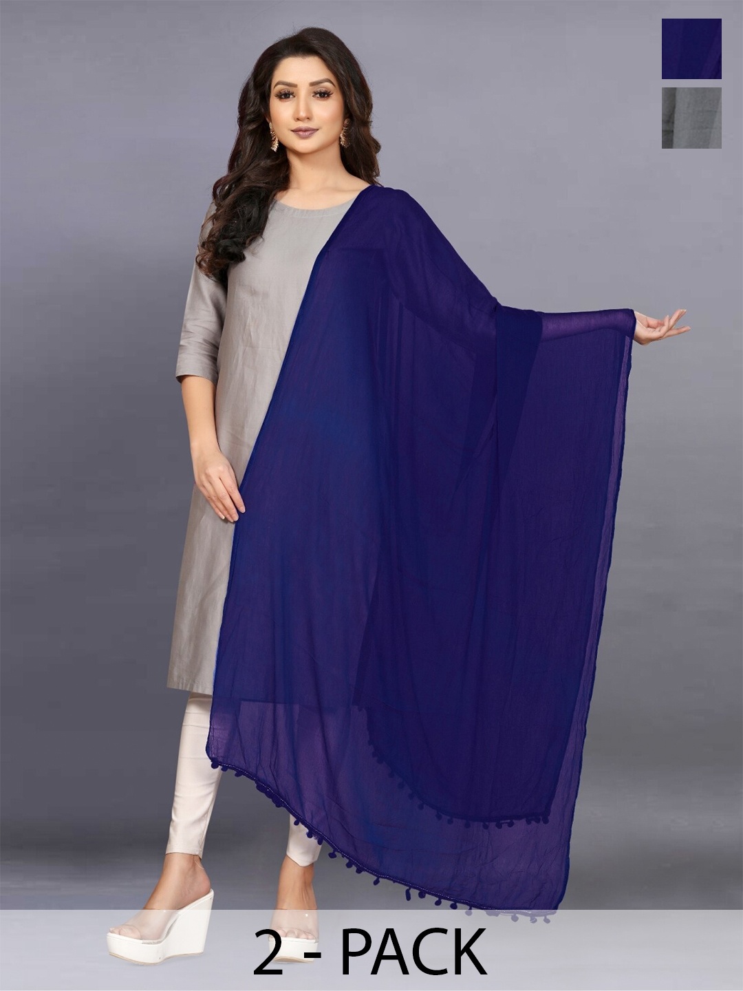 

BAESD Selection Of 2 Embellished Chiffon Dupatta, Grey