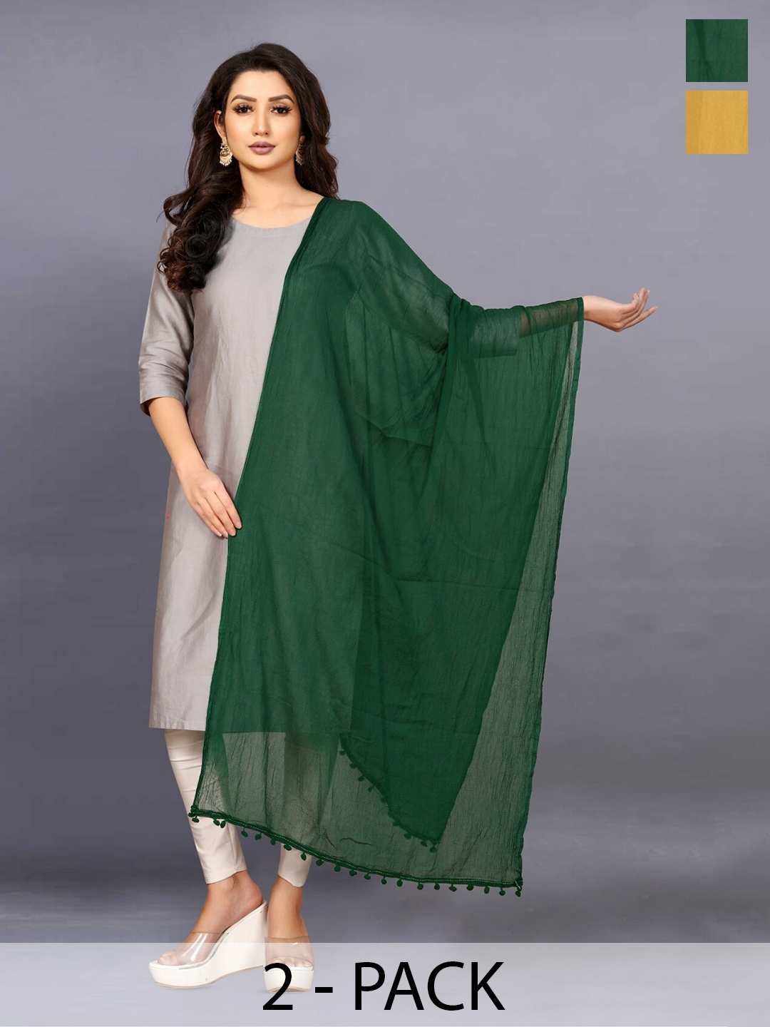

BAESD Selection Of 2 Embellished Chiffon Dupatta, Green