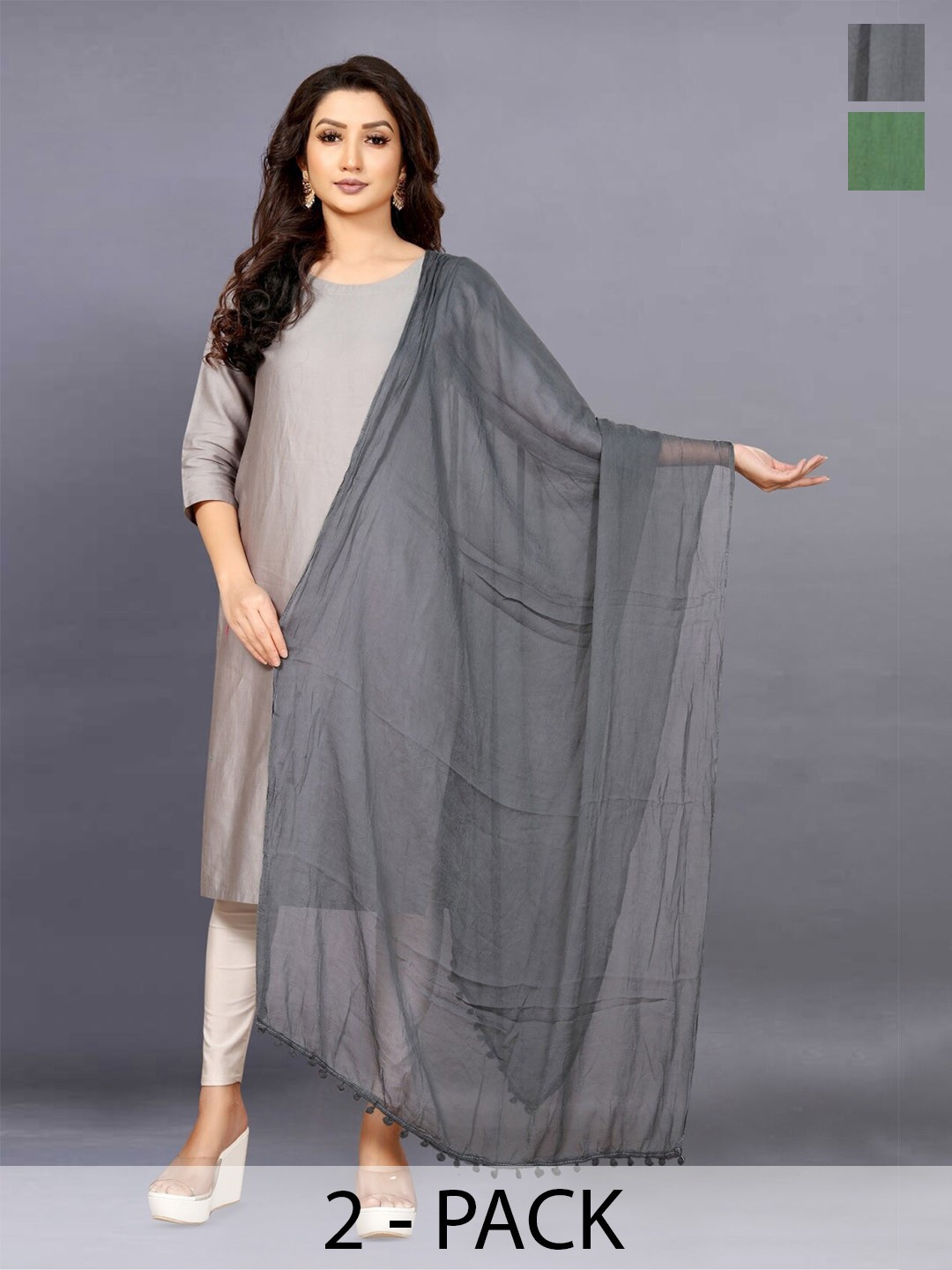 

BAESD Selection Of 2 Embellished Chiffon Dupatta, Green