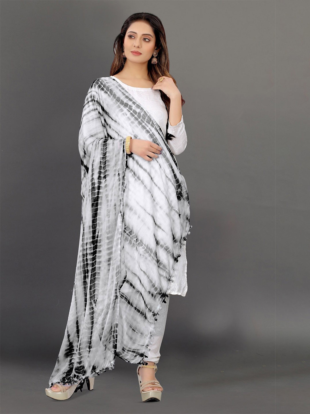 

BAESD Abstract Printed Chiffon Dupatta, Black