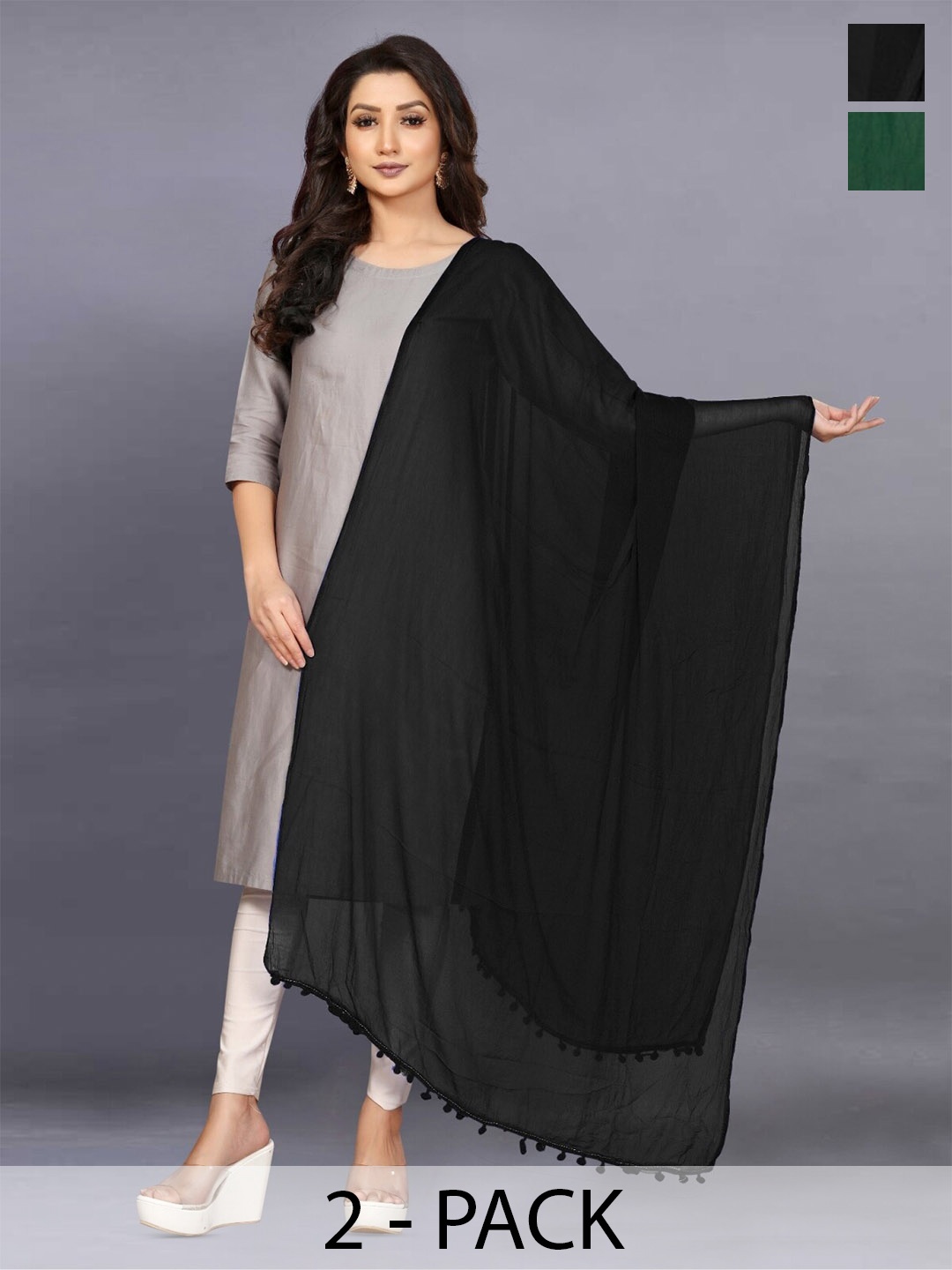 

BAESD Pack Of 2 Chiffon Dupatta, Black