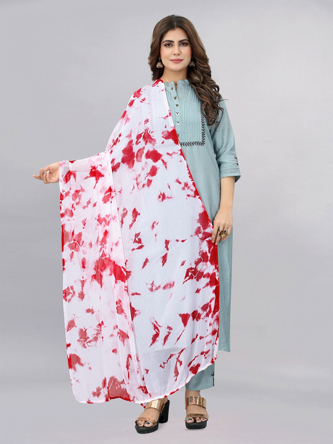 

BAESD Abstract Printed Chiffon Dupatta, Red