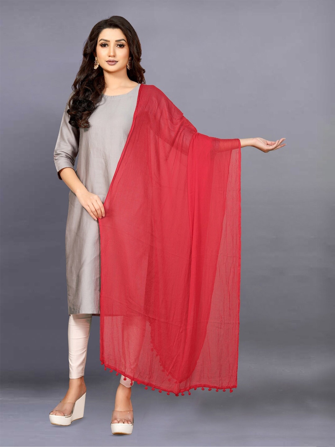 

BAESD Solid Chiffon Dupatta, Red
