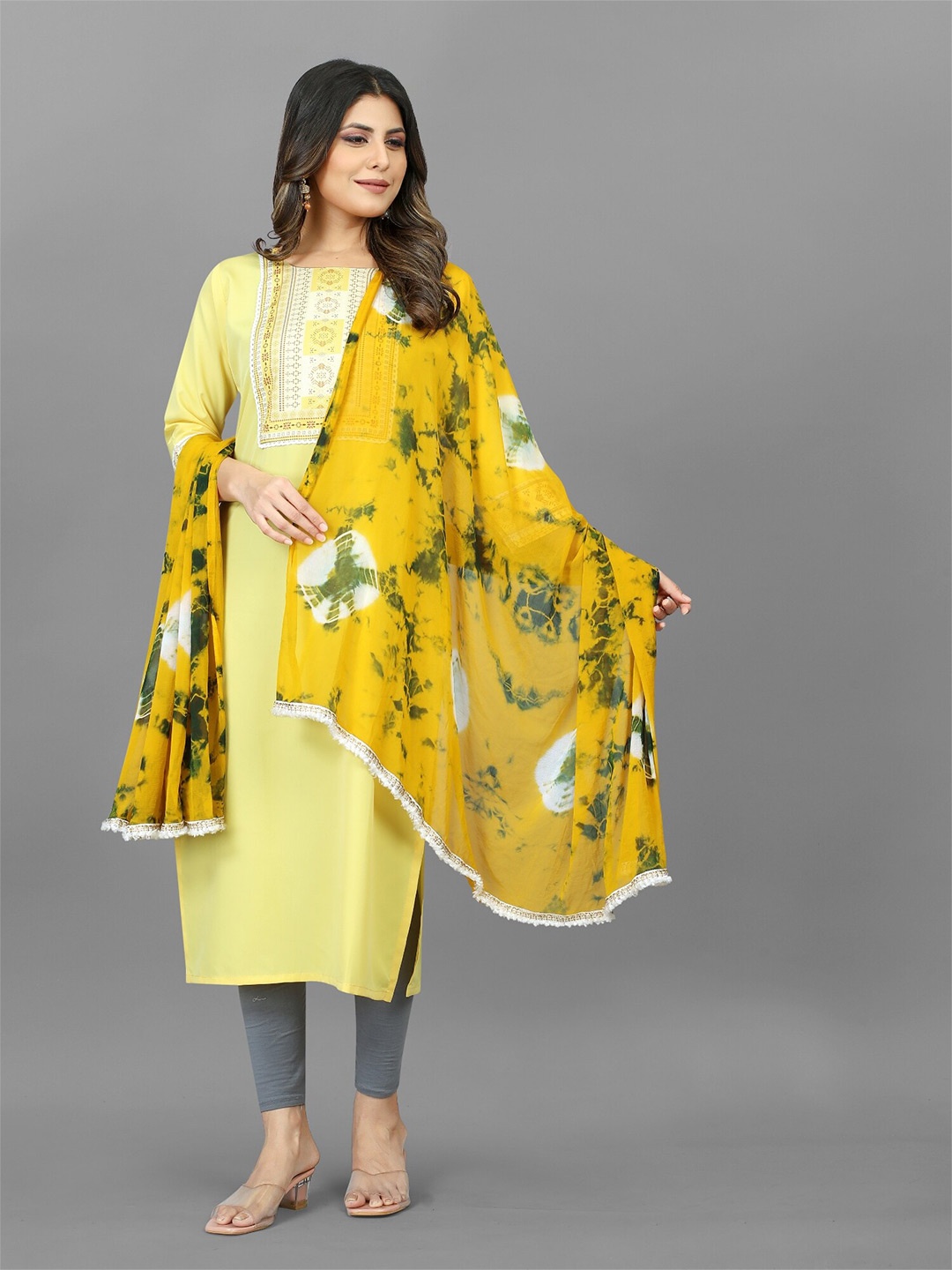 

BAESD Tie & Dye Printed Chiffon Dupatta, Yellow