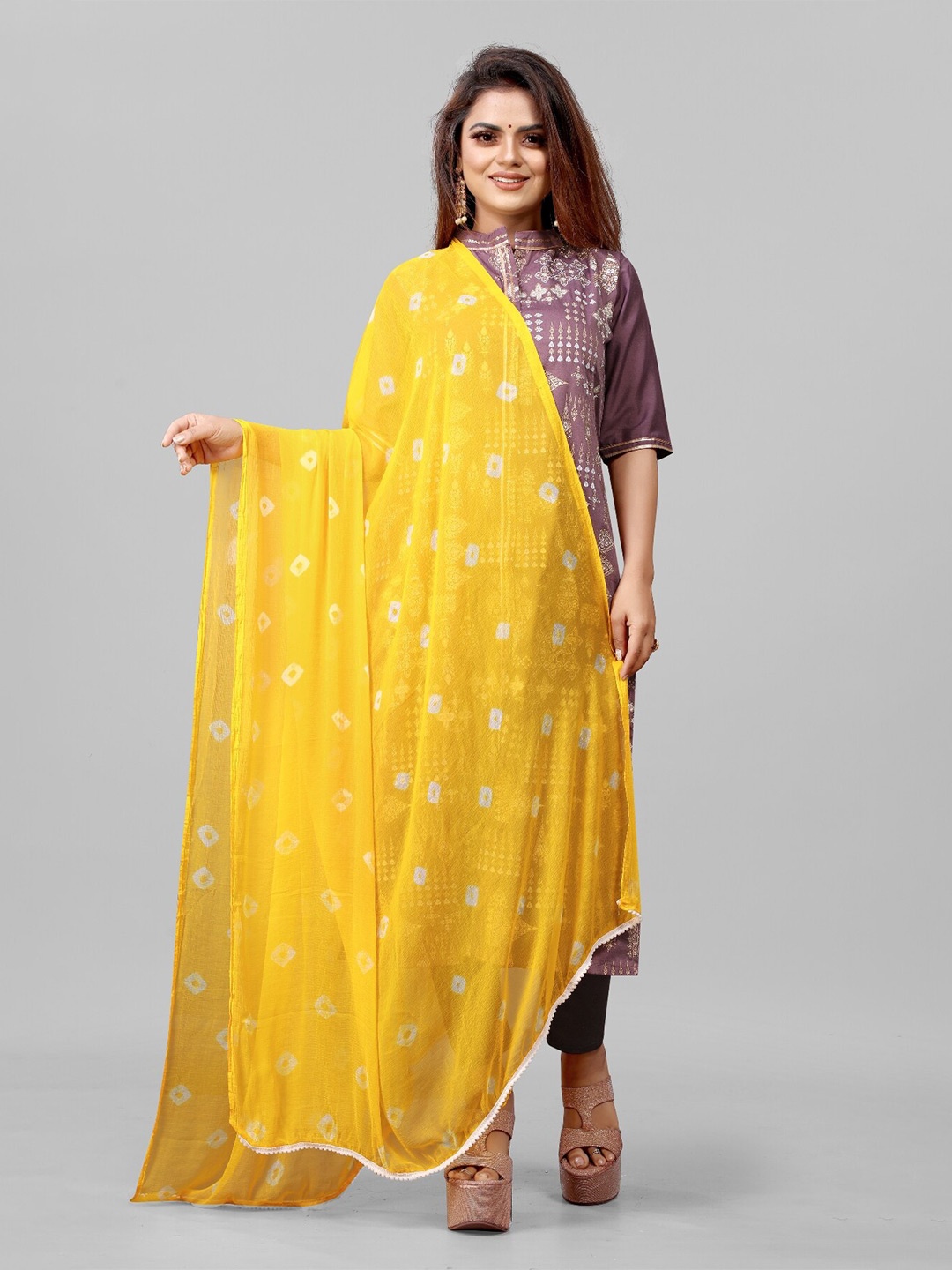 

BAESD Bandhani Printed Chiffon Dupatta, Yellow
