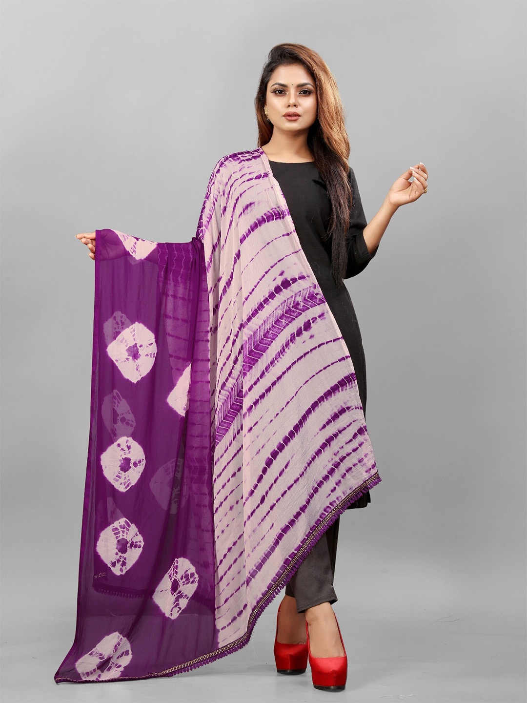 

BAESD Geometric Printed Tasselled Chiffon Dupatta, Purple