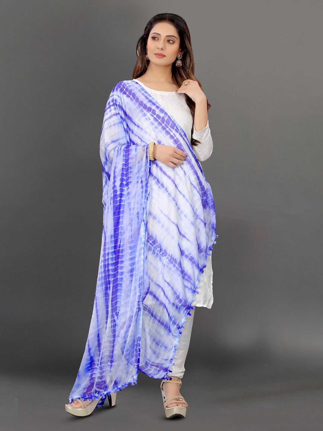 

BAESD Tie & Dye Printed Chiffon Dupatta, Blue