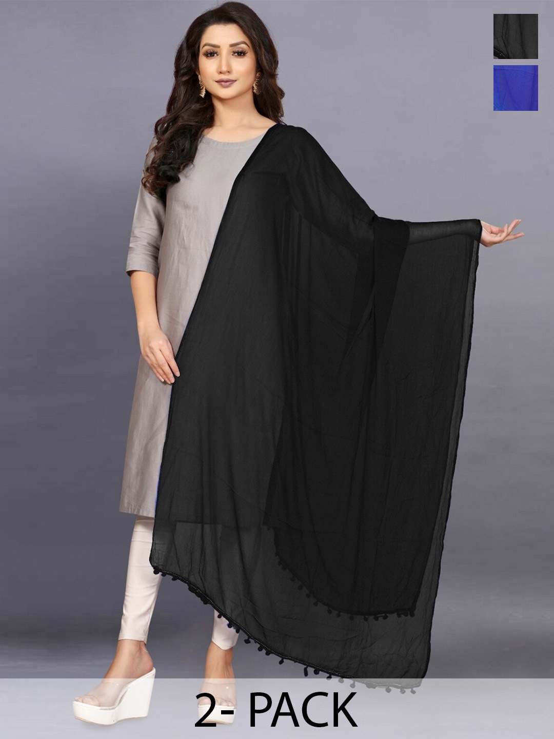 

BAESD Pack Of 2 Chiffon Dupatta, Black
