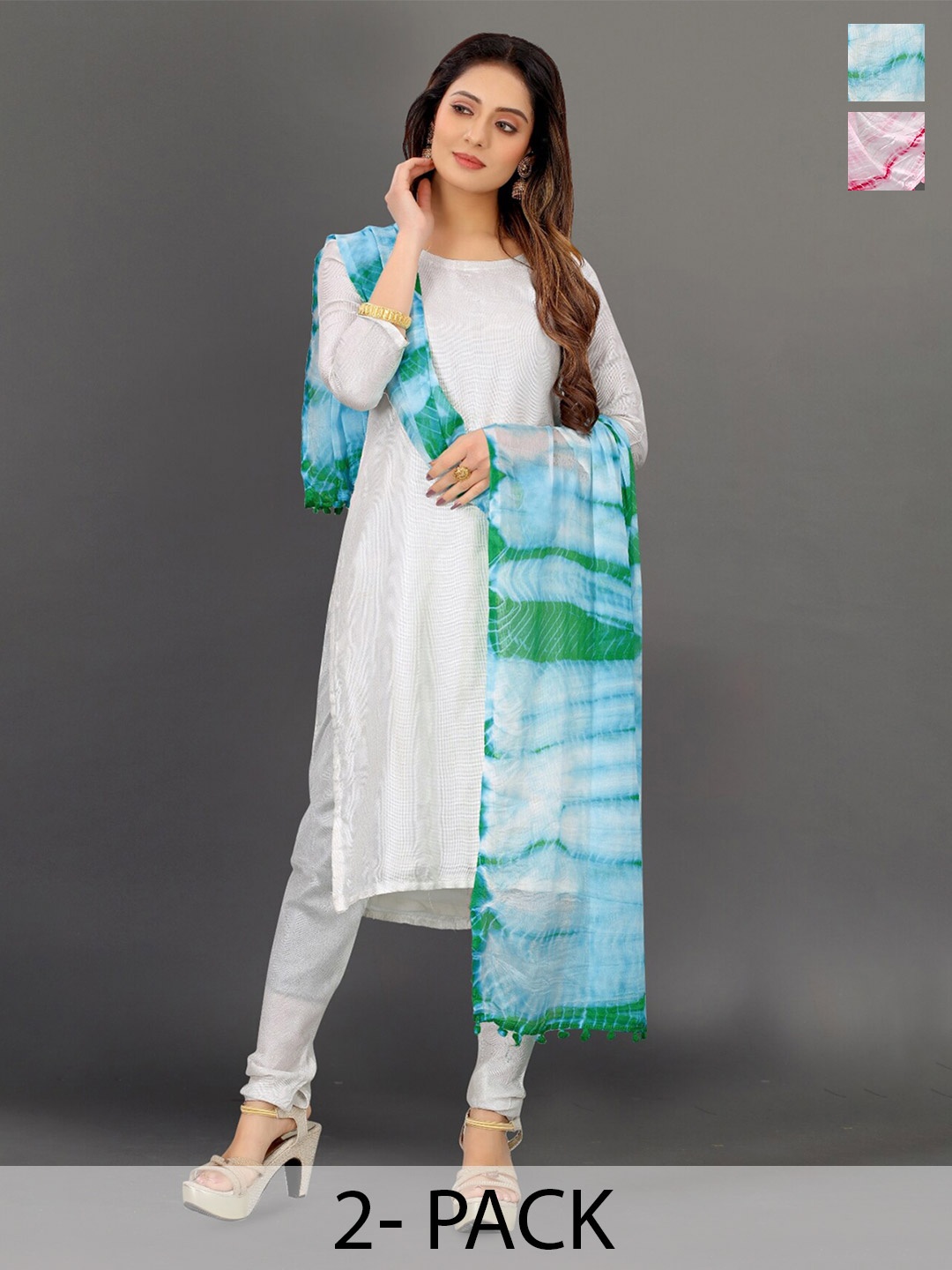 

BAESD Pack Of 2 Tie & Dye Printed Chiffon Dupatta, Pink