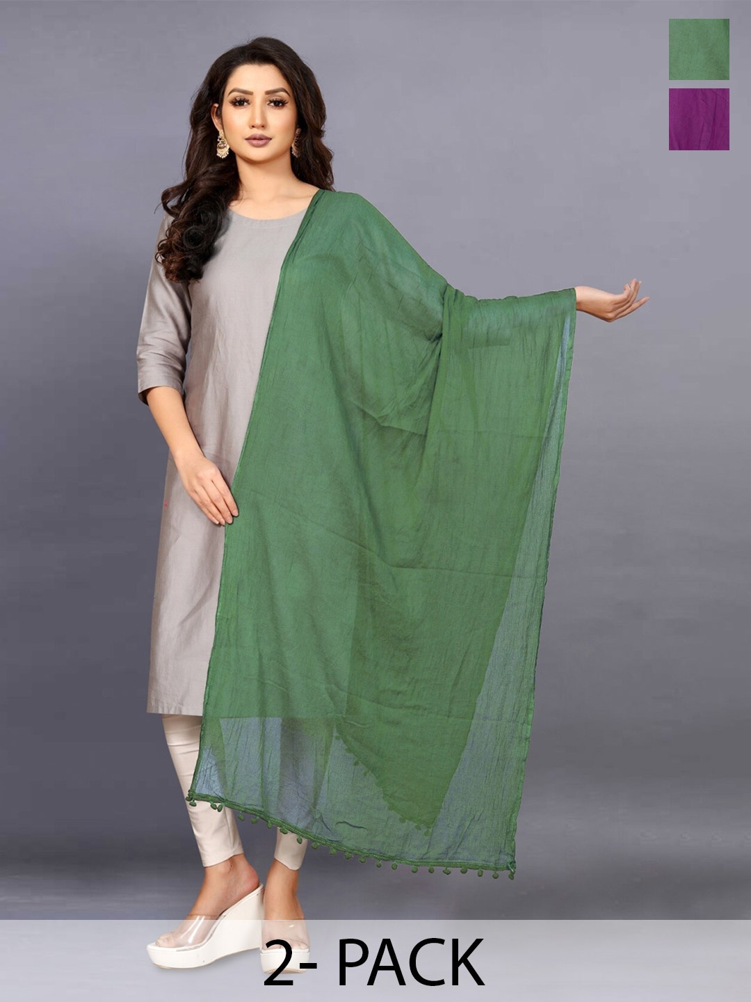 

BAESD Pack Of 2 Tasselled Chiffon Dupattas, Purple
