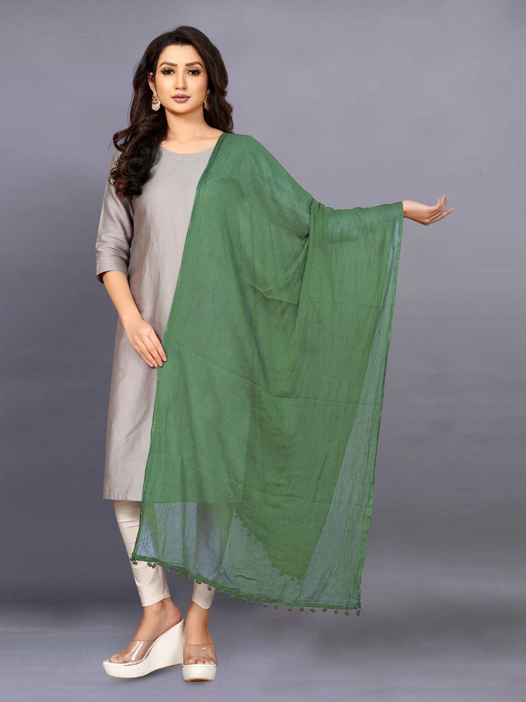 

BAESD Tasselled Chiffon Dupatta, Olive