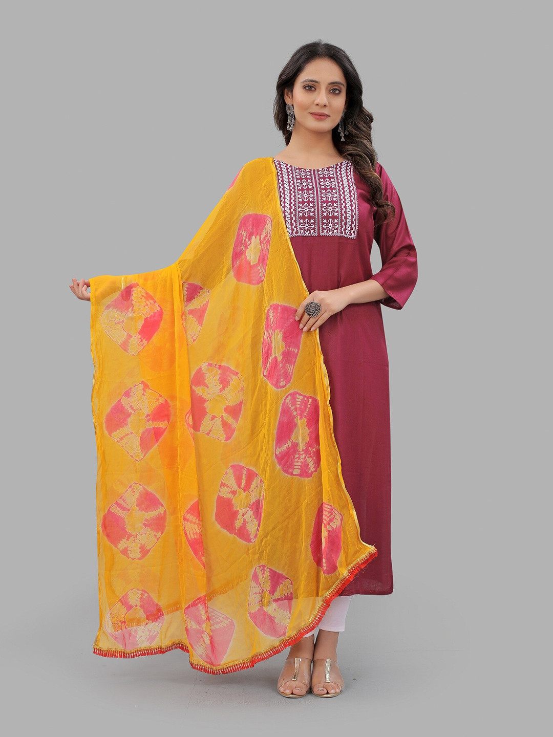

BAESD Floral Printed Chiffon Dupatta, Yellow