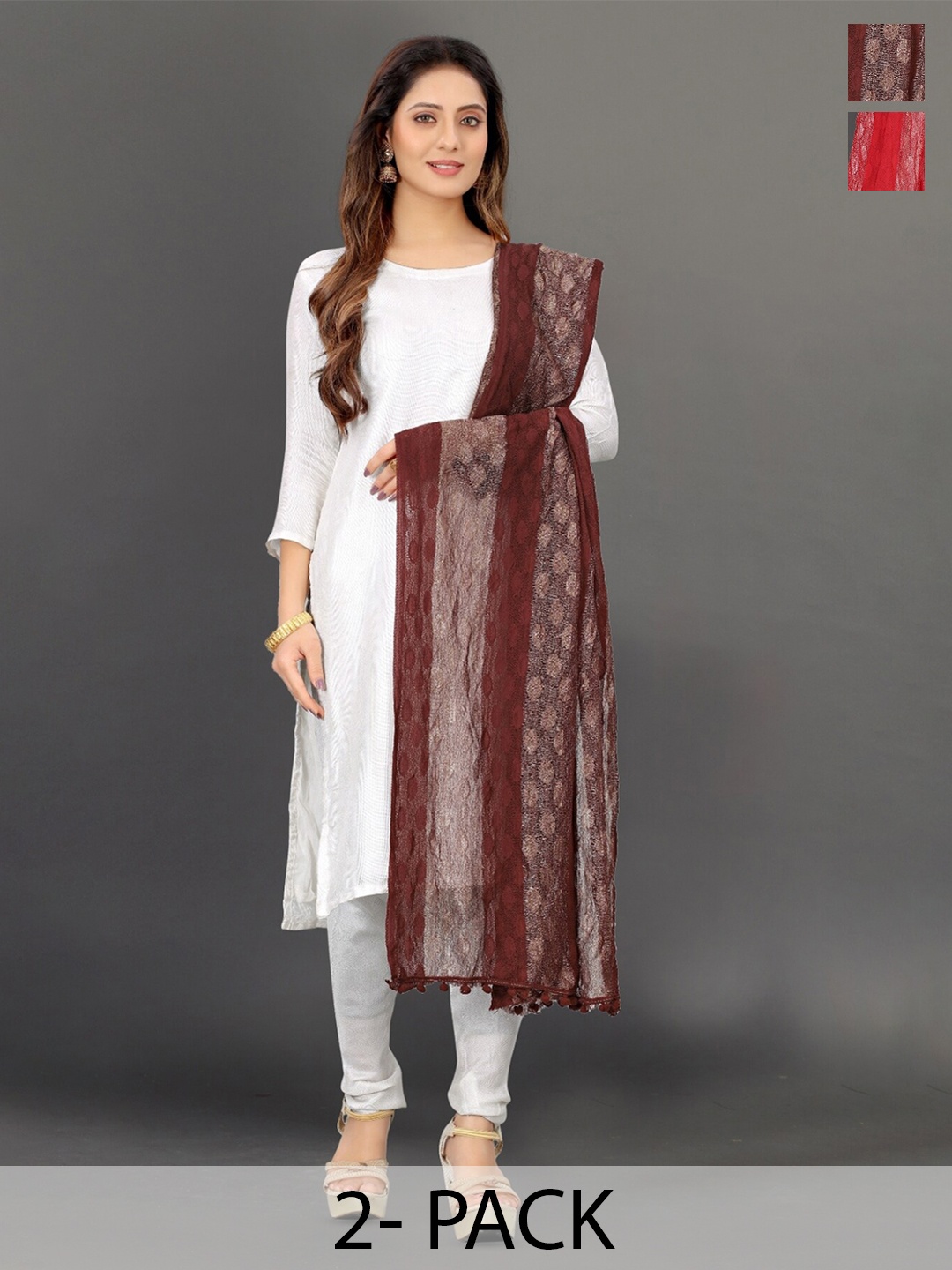 

BAESD Pack Of 2 Printed Dupatta, Maroon