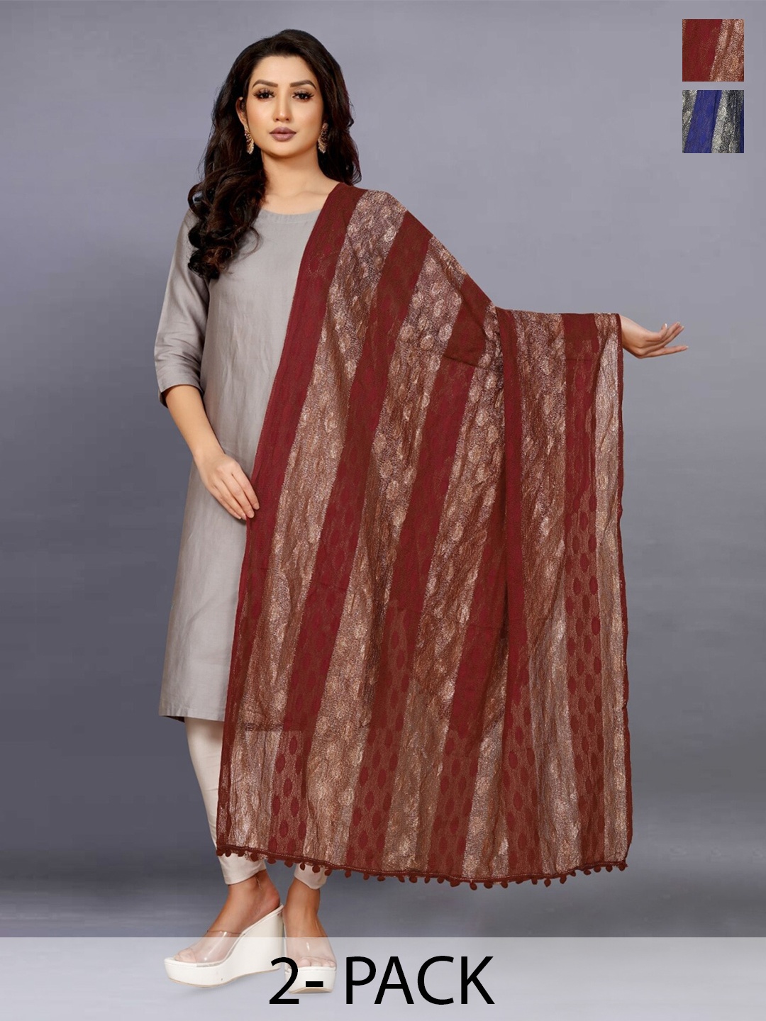 

BAESD Pack Of 2 Striped Dupatta, Brown