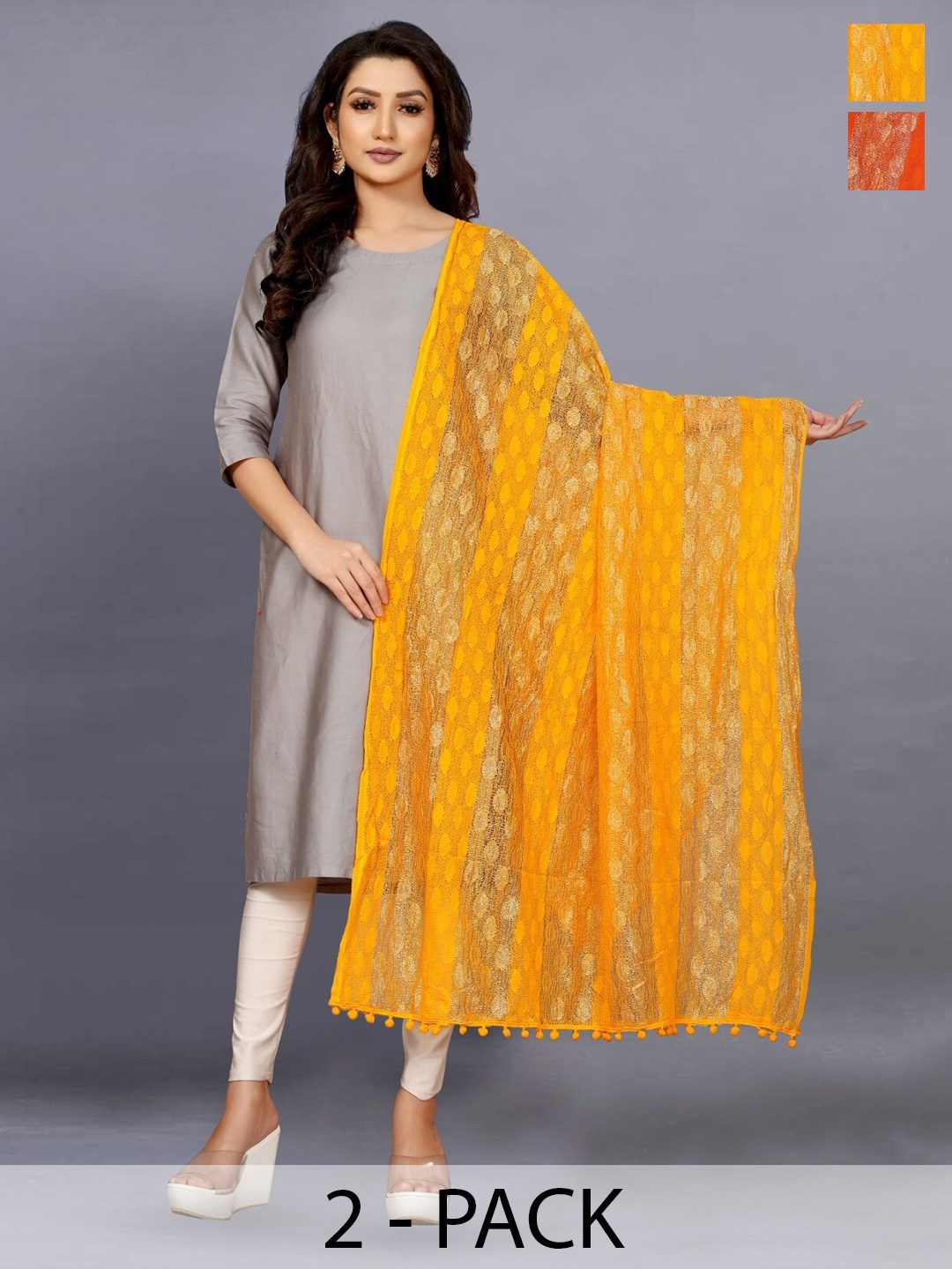

BAESD Pack Of 2 Ethnic Motifs Printed Dupatta, Orange
