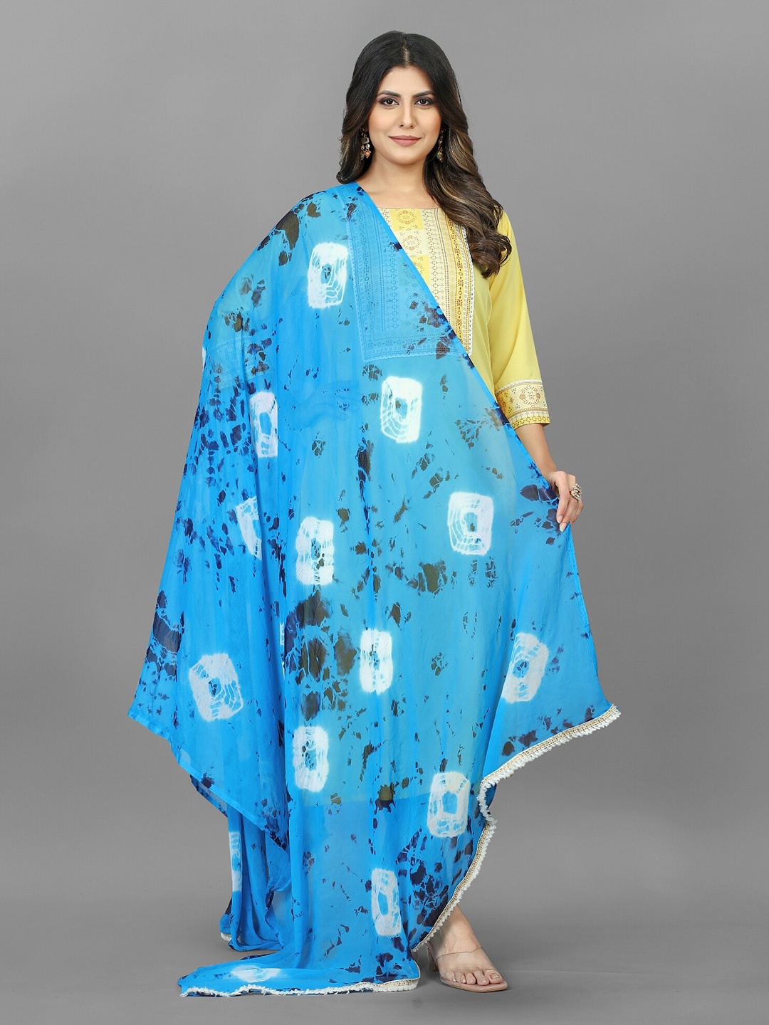 

BAESD Tie and Dyed Chiffon Dupatta, Turquoise blue