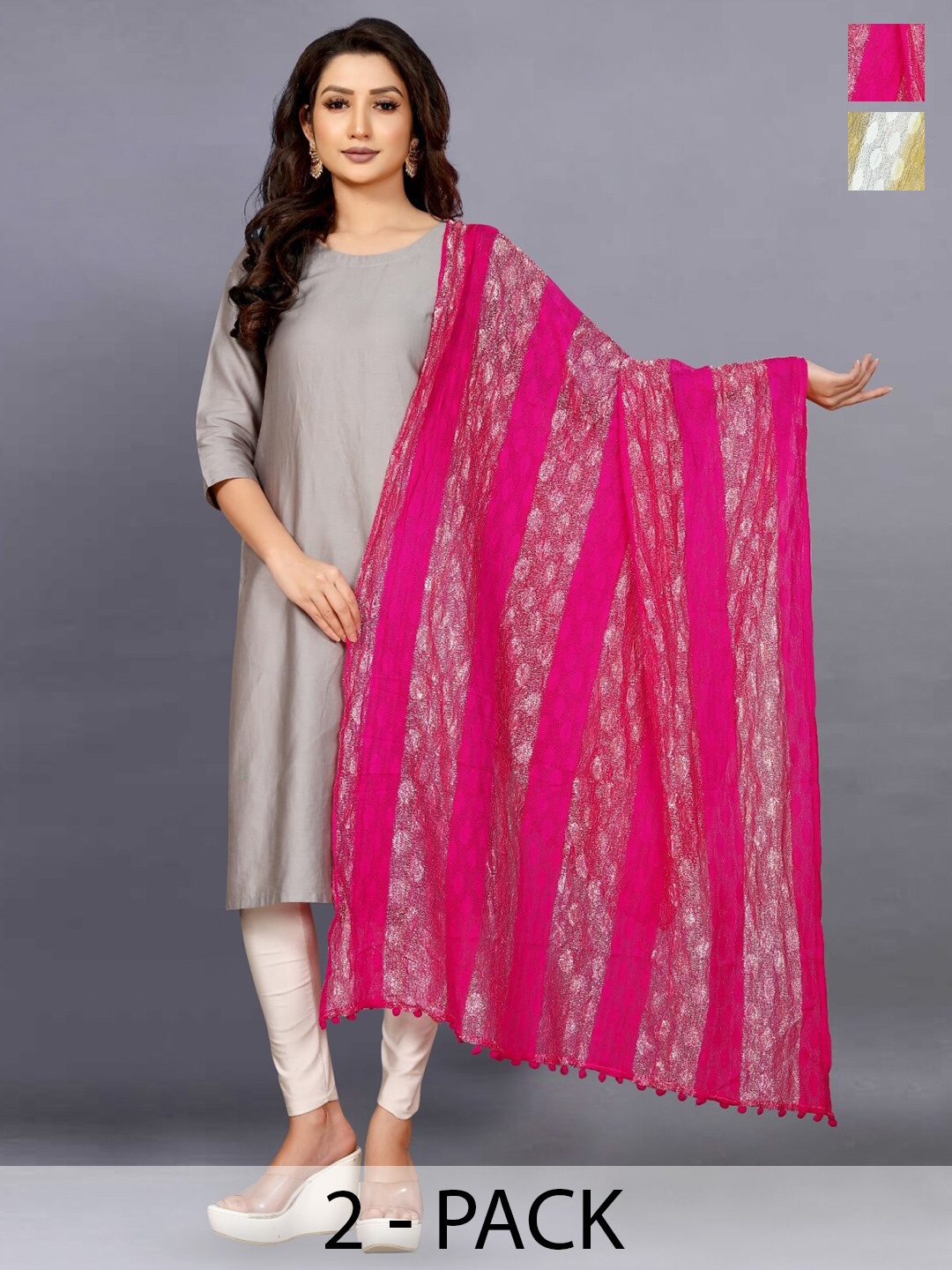 

BAESD Pack Of 2 Printed Net Dupatta, Pink