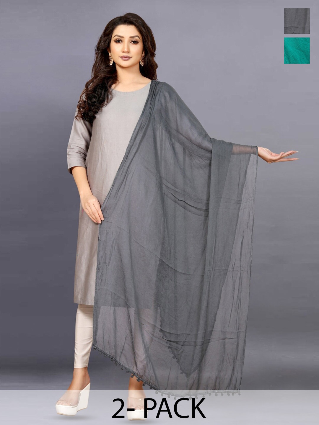

BAESD Pack Of 2 Dupatta With Tasselled Border, Sea green