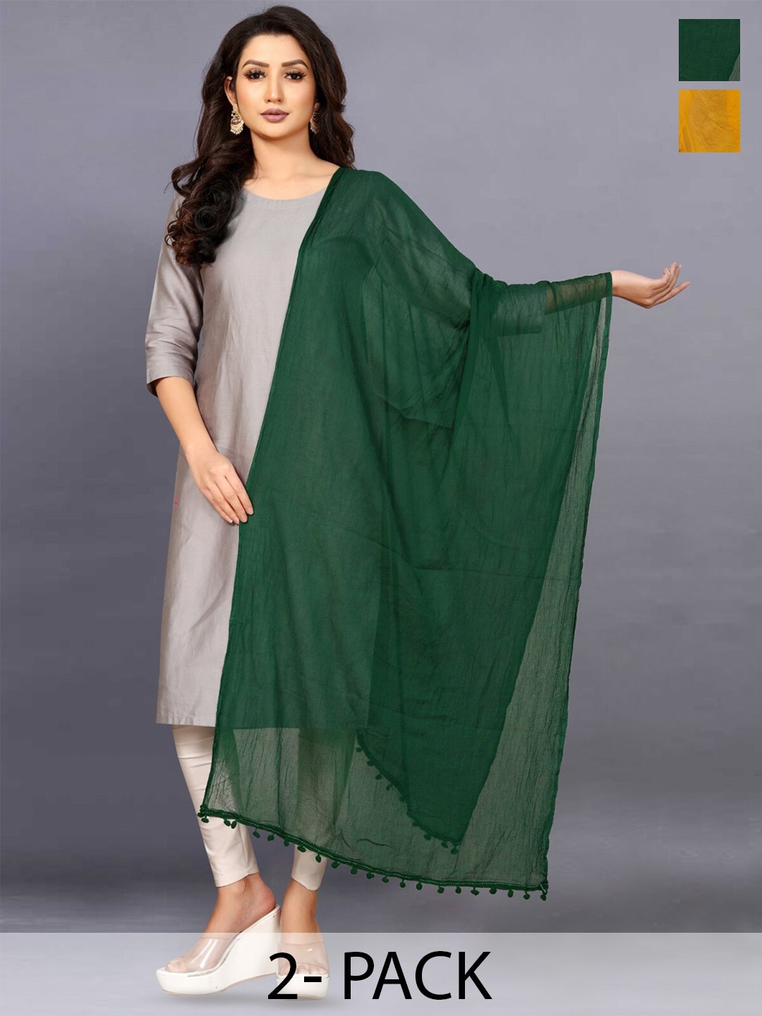 

BAESD Pack Of 2 Dupatta With Tasselled Border, Yellow