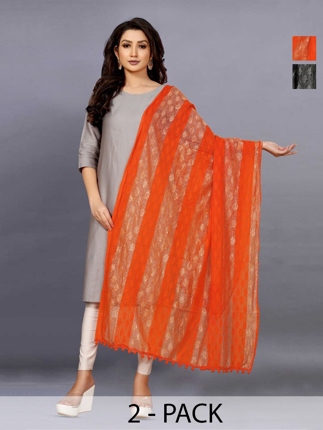 

BAESD Orange Printed Dupatta