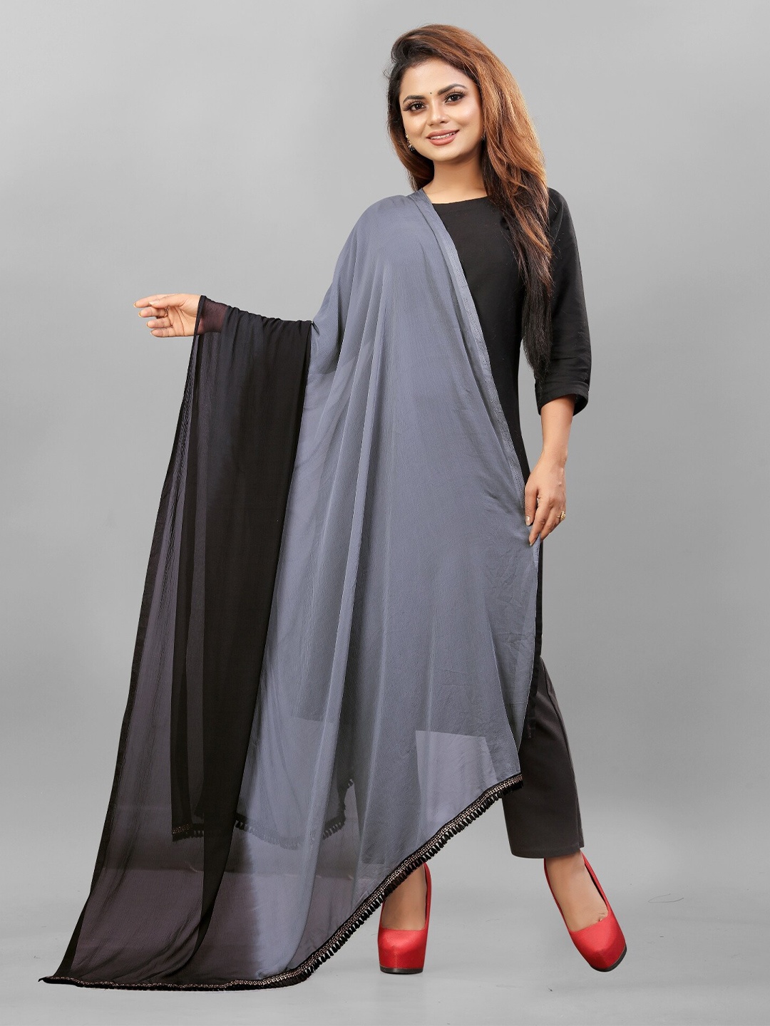 

BAESD Colourblocked Chiffon Dupatta, Black