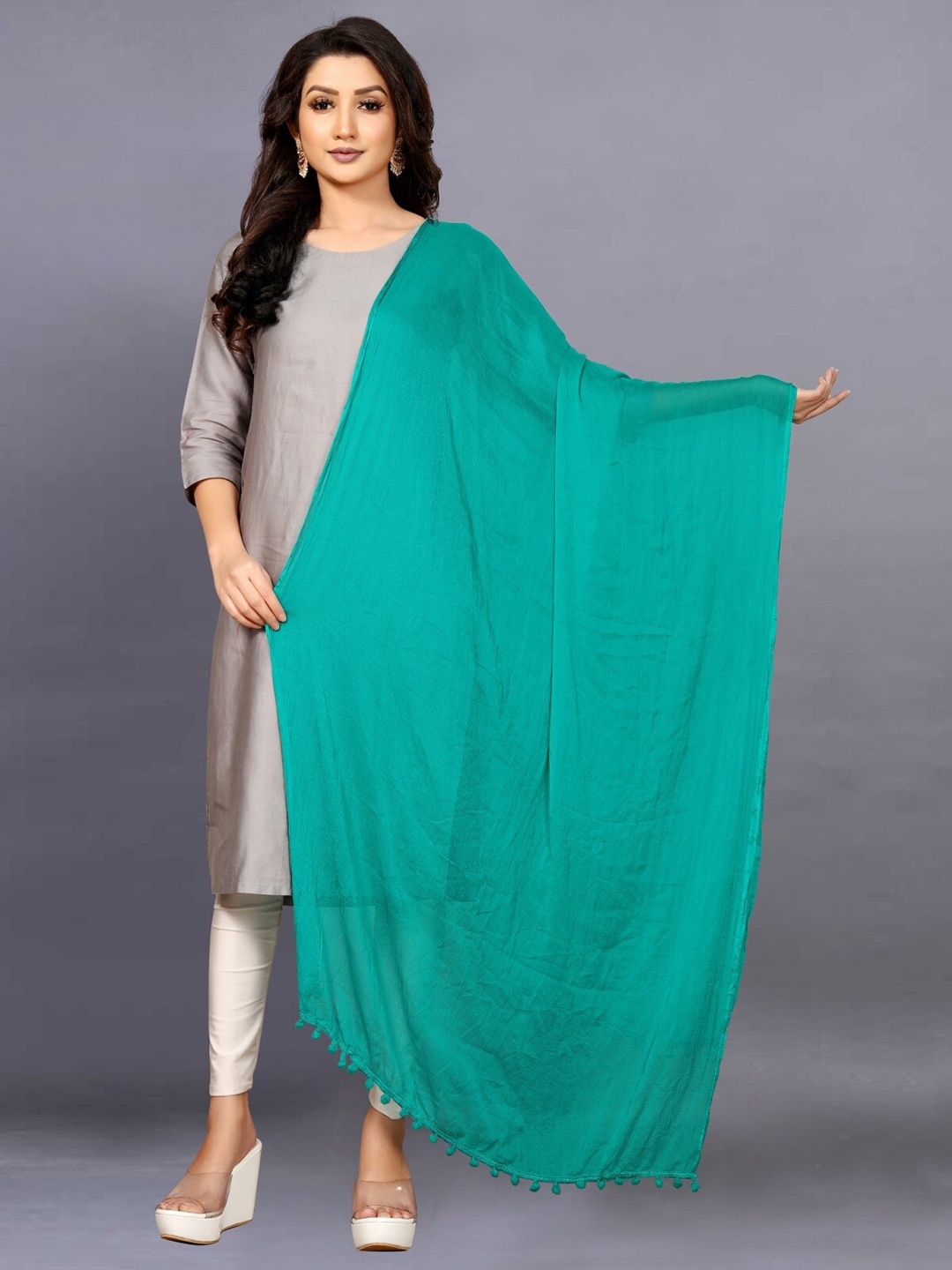 

BAESD Tasselled Chiffon Dupatta, Green