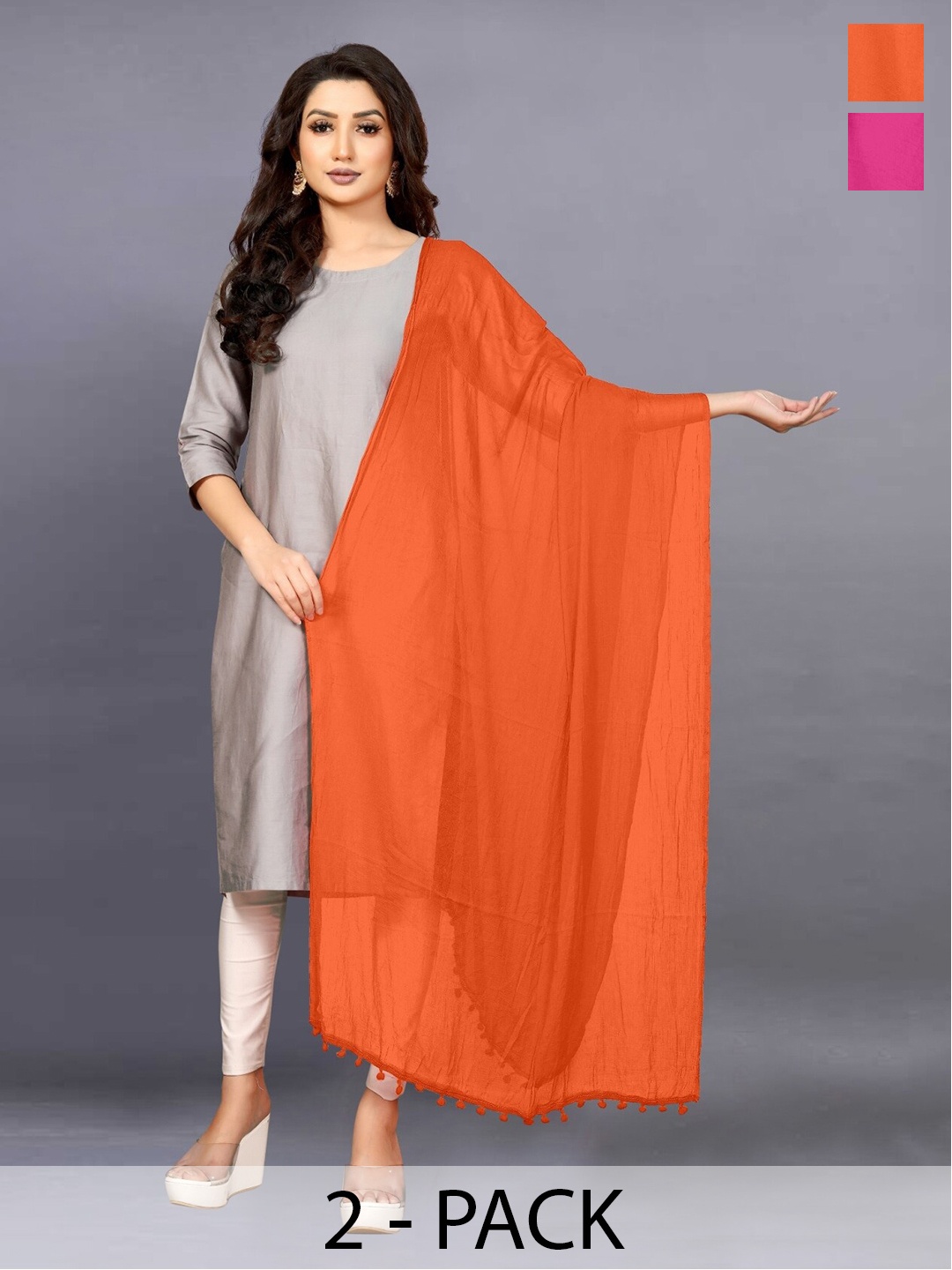 

BAESD Pack Of 2 Chiffon Dupatta, Orange