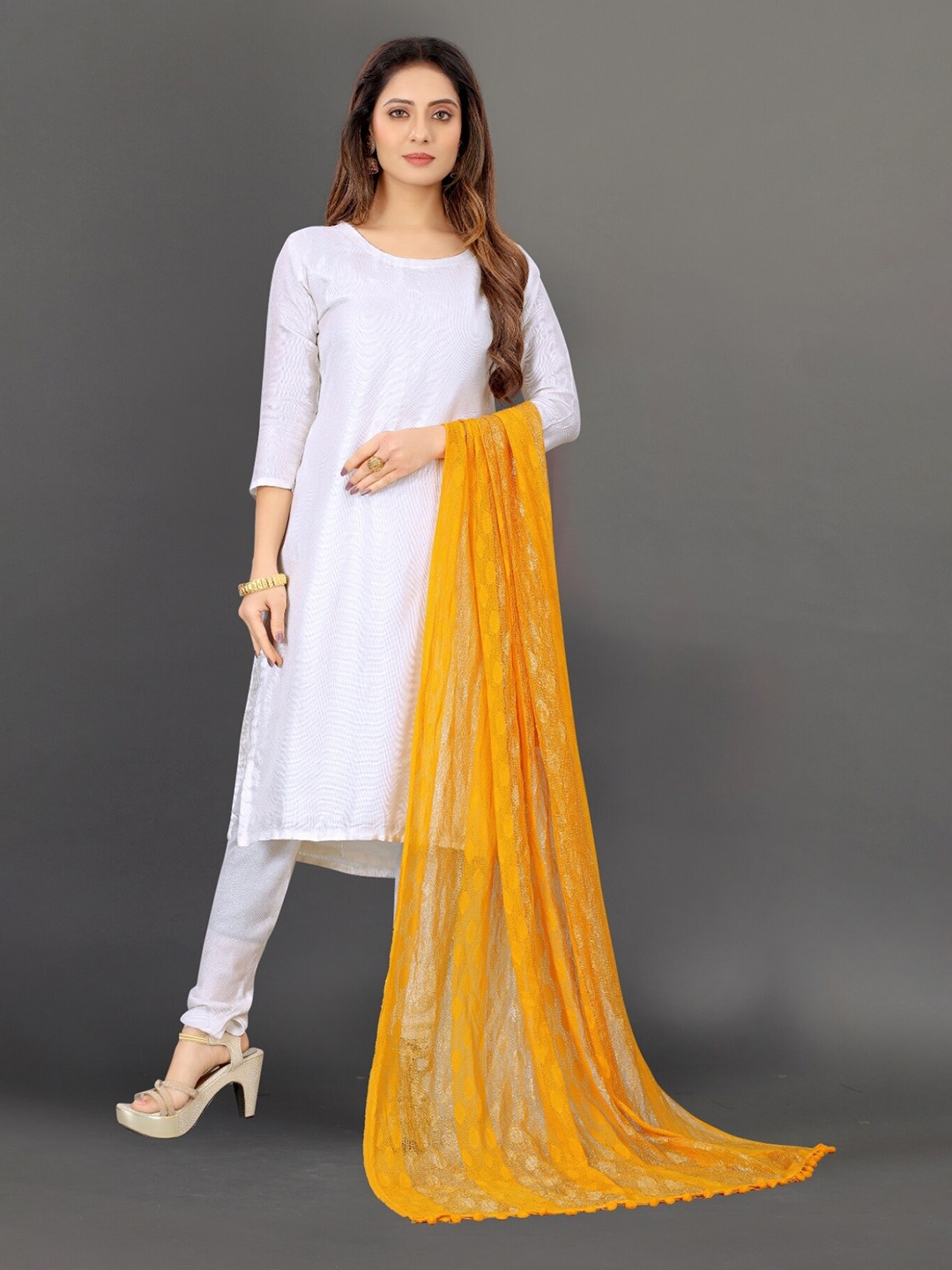 

BAESD Abstract Printed Net Dupatta, Yellow