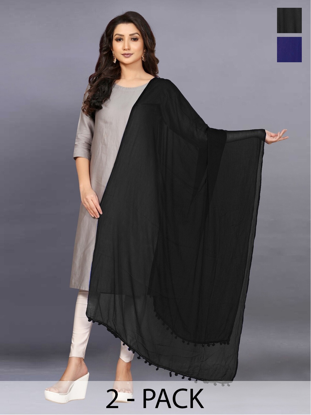 

BAESD Pack Of 2 Chiffon Dupatta, Black