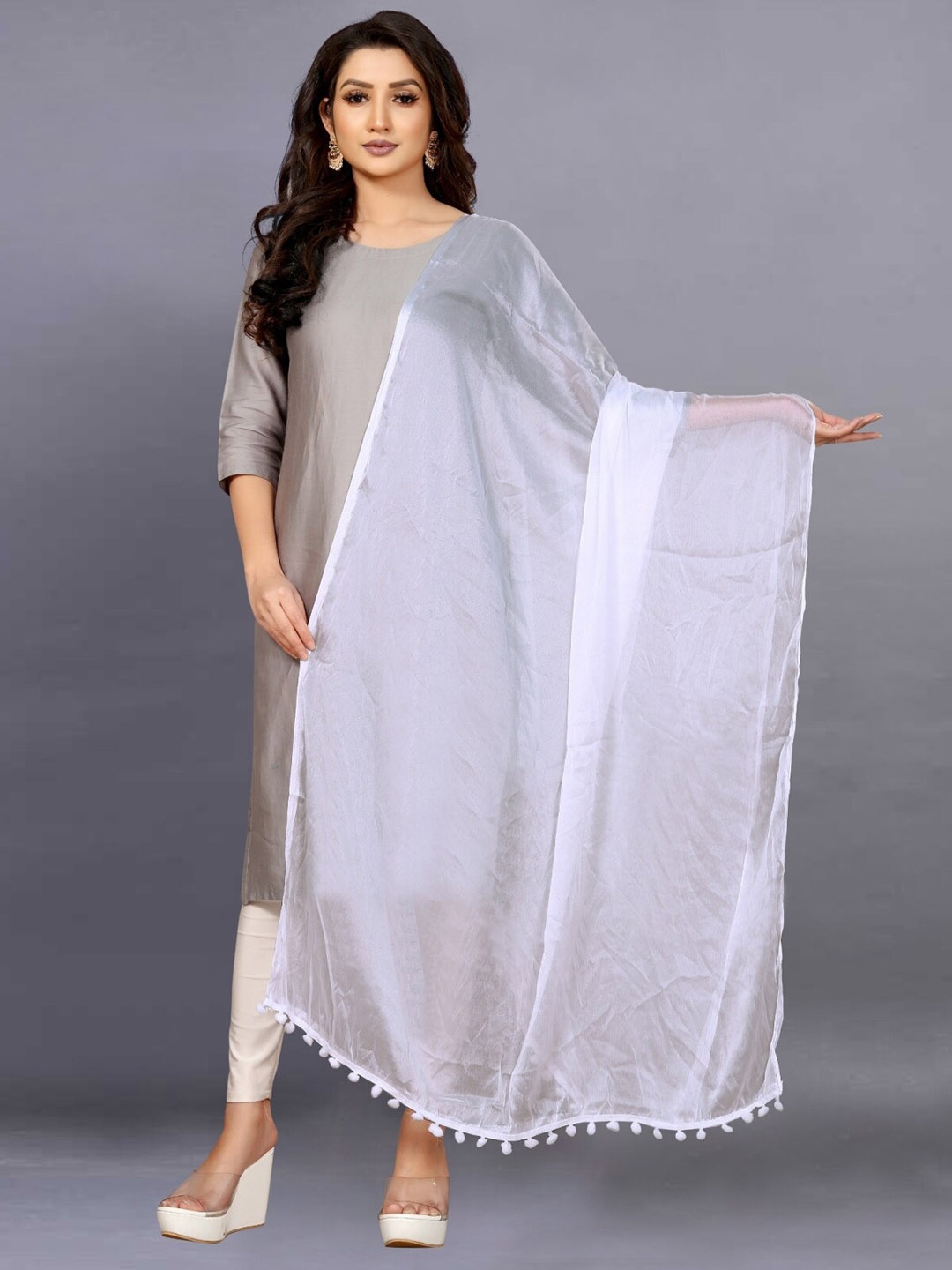 

BAESD Chiffon Pom Pom Dupatta, White