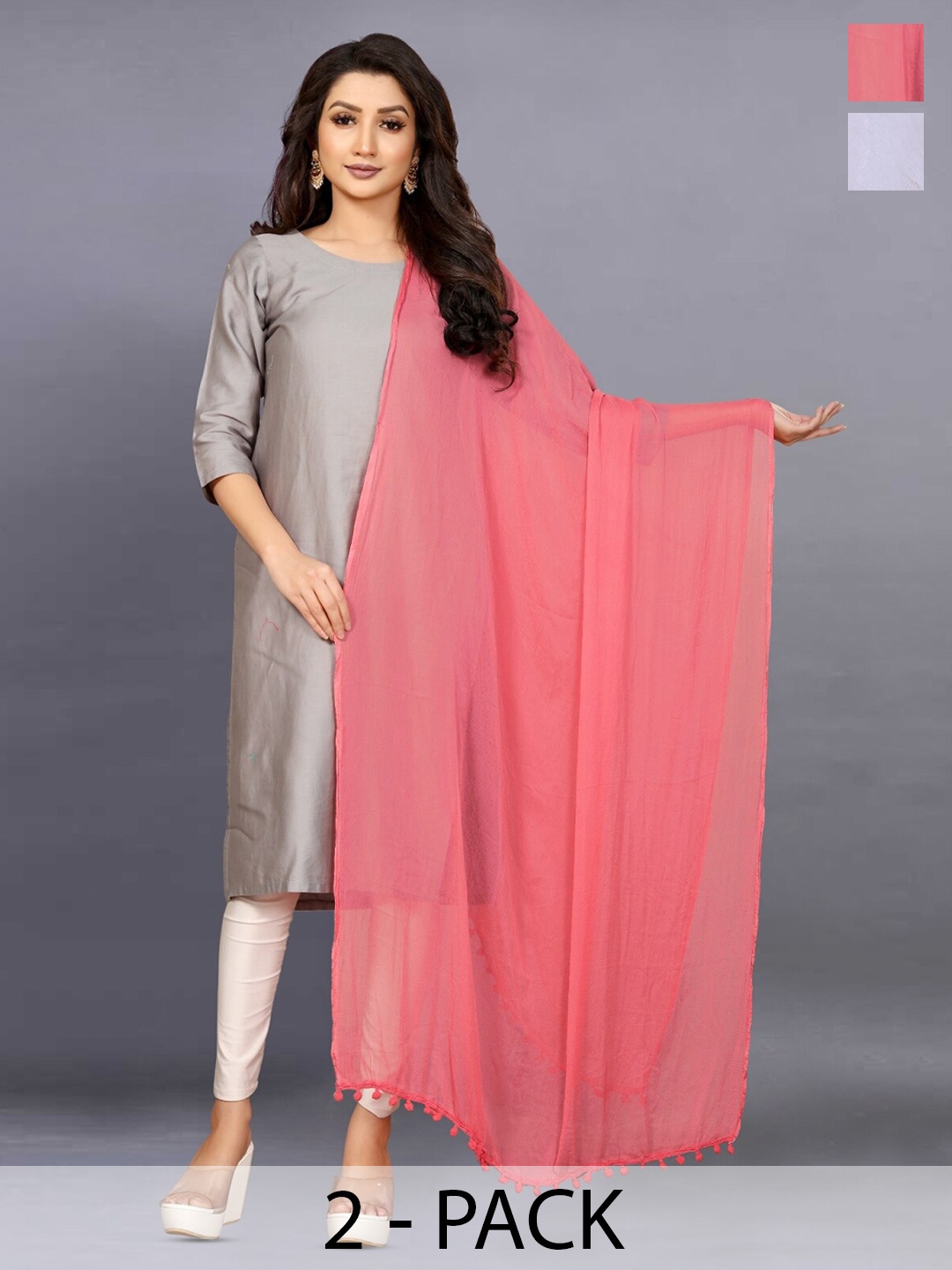 

BAESD Pack Of 2 Chiffon Dupatta, Pink